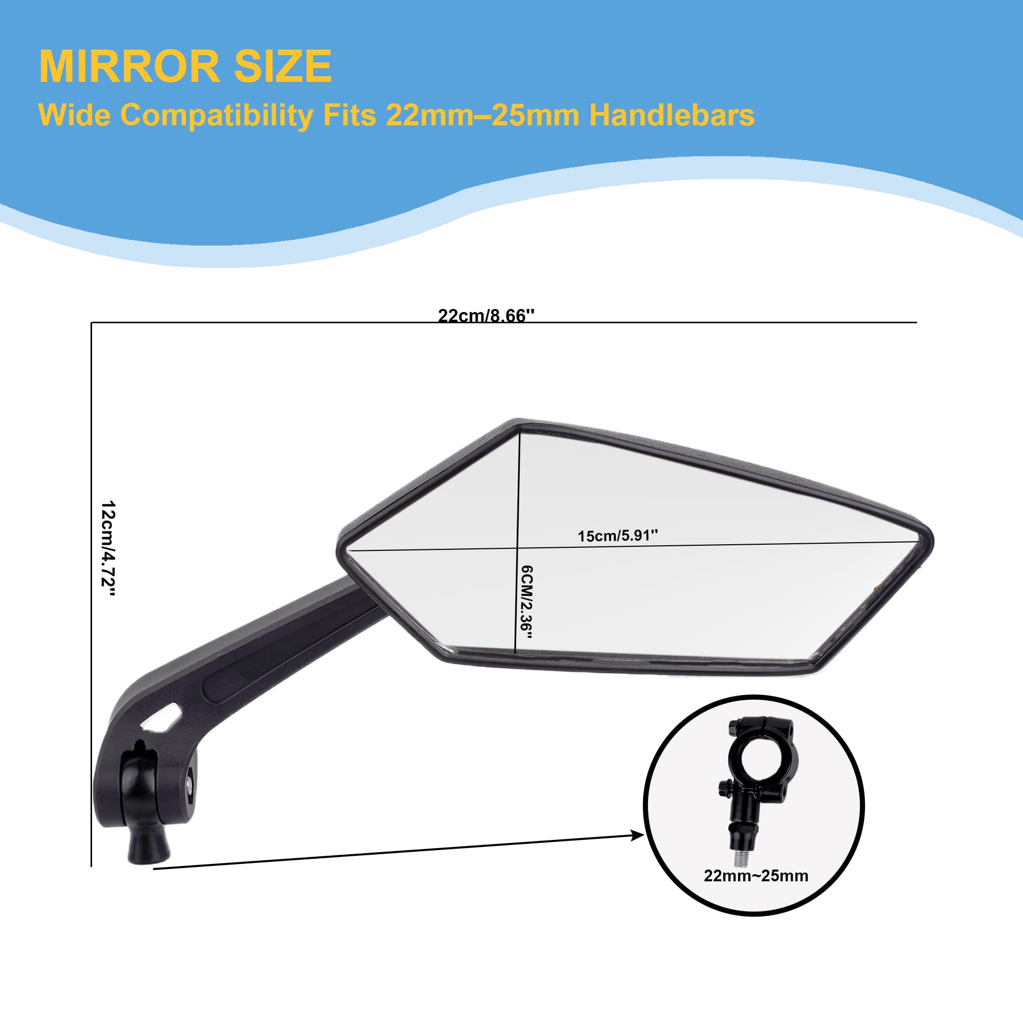 RidingRush Bike Handlebar Mirror, 2 Pack Adjustable Bicycle Rear View Mirrors with 7.48" Wide Angle Glass Lens, 360° Rotatable & 90° Adjustable, Aluminum Alloy Bar End Mirror for MTB, E-Bike, Scooter - 4