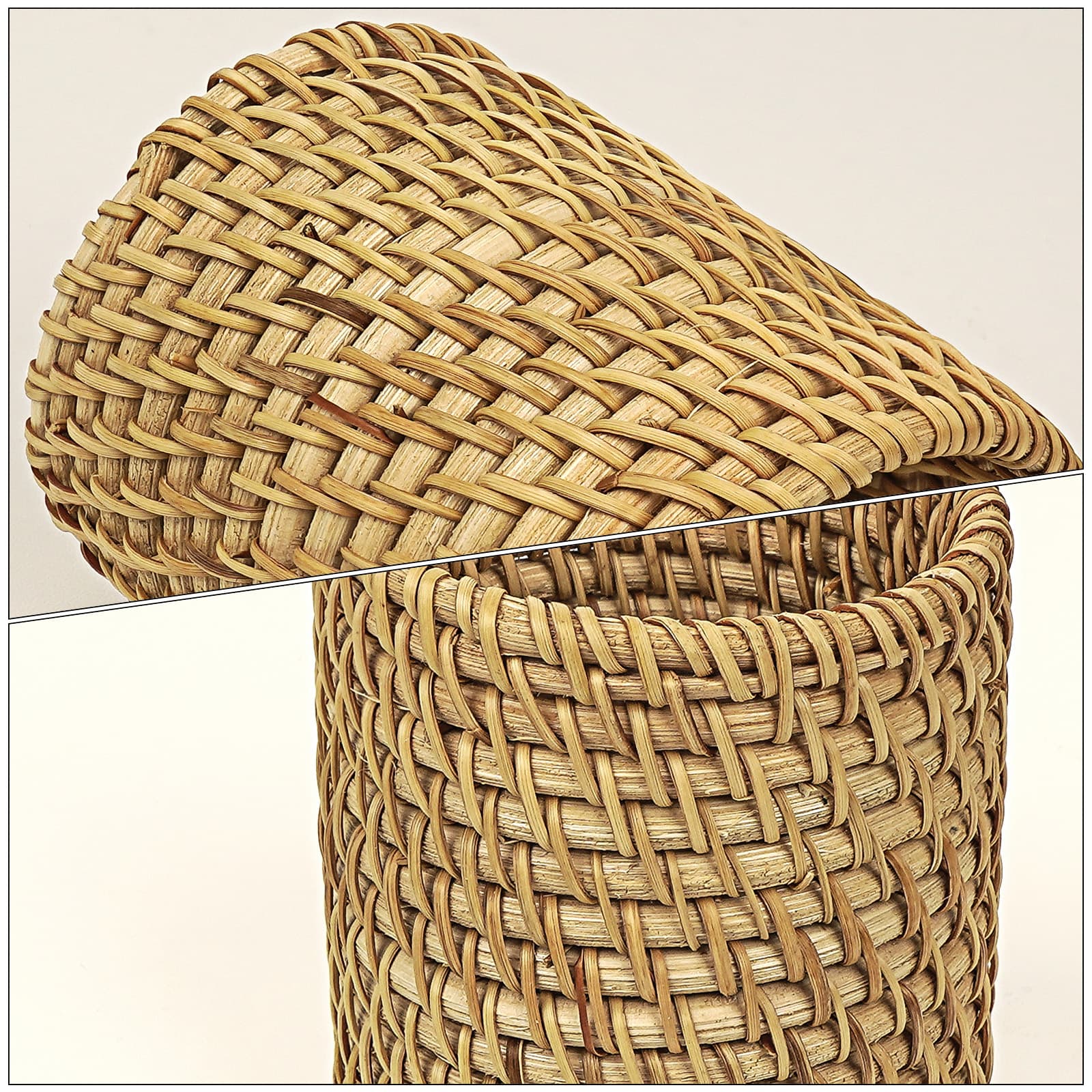 JANKOW Rattan Pencil Holder, Cylindrical Desk Organizer Cup, Handwoven Autumn Rattan, Brown, for Office, Vanity, Kitchen, 1-Pack - 4