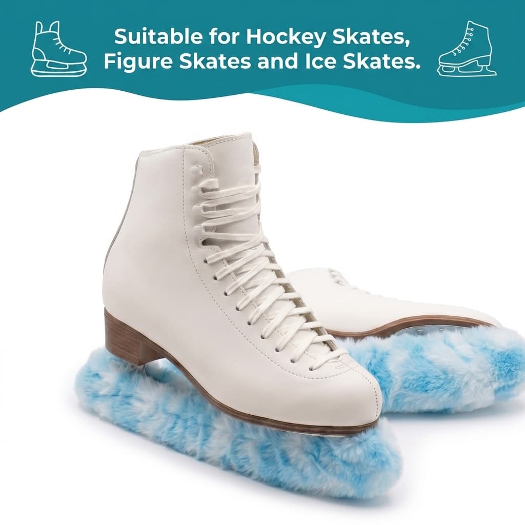 RidingRush Ice Skate Soakers 1 Pair Plush Blade Covers, Ice Cloud Faux Fur Design, Lightly Thickened 10g Padding, Soft Absorbent Lining, Fits Figure & Hockey Skates up to 12 inch, Skate Accessories - 4