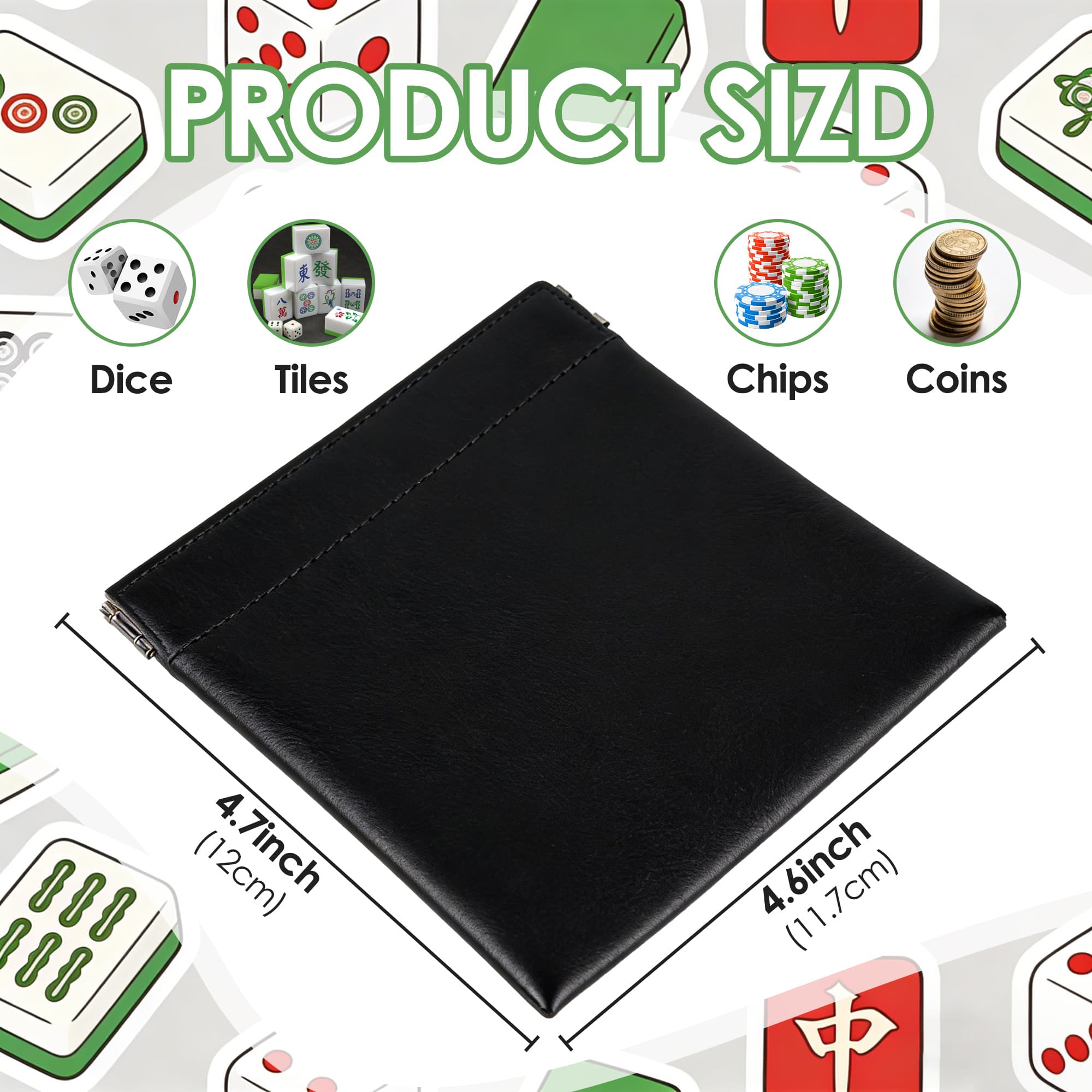 ReignSword Automatically Closing Mahjong Dice Bags, Vegan Leather Mahjong Tile Storage Pouch, Mini Coin & Dice Organizer for Tabletop Games, Travel & Party (Black) - 2