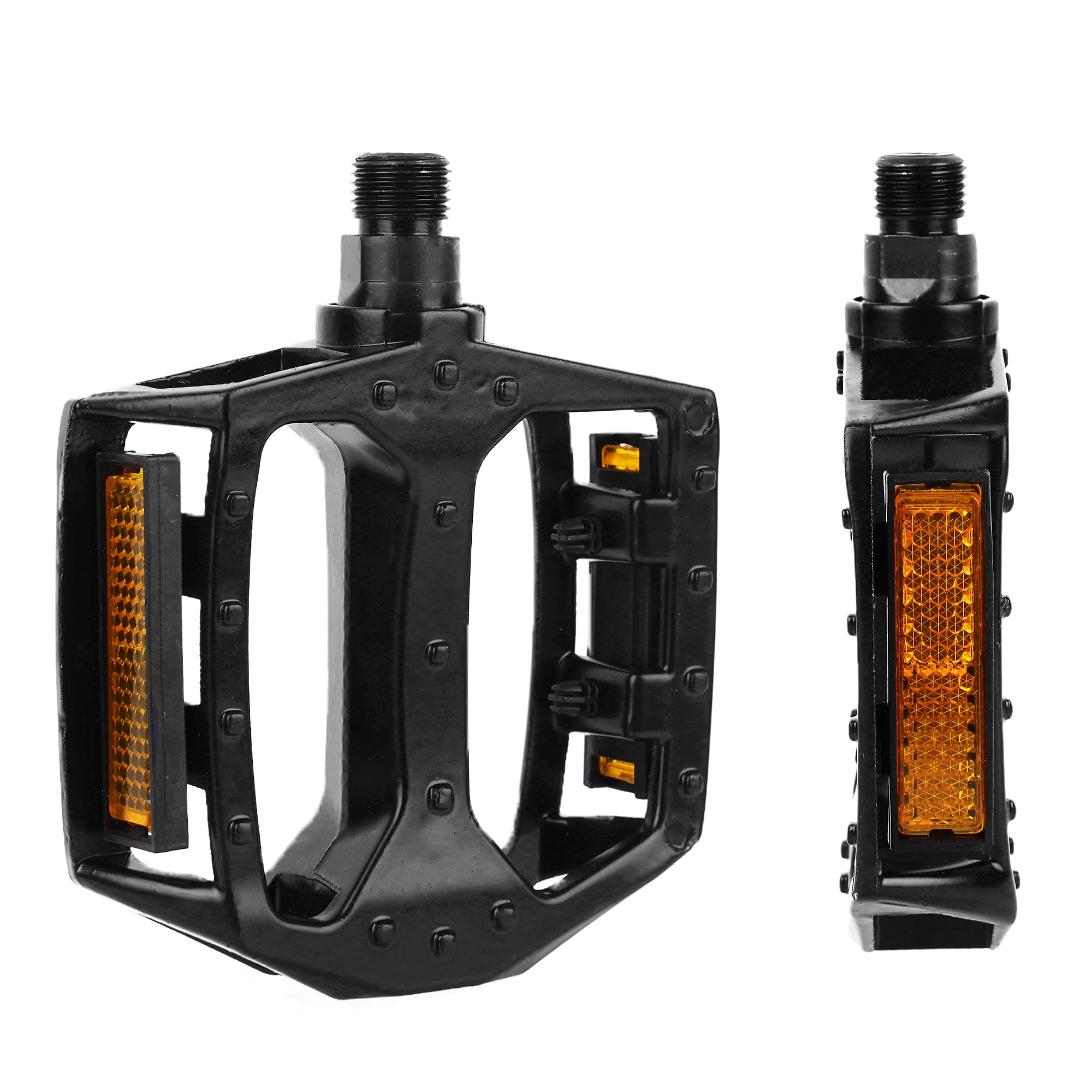 9/16'' Bike Pedals, Wide 4.53'' Platform Flat Pedals with Anti-Slip Pins & Reflectors, Aluminum & Nylon MTB Pedals with Smooth Bearing for Mountain, Road, BMX, Commuter Bikes - 1