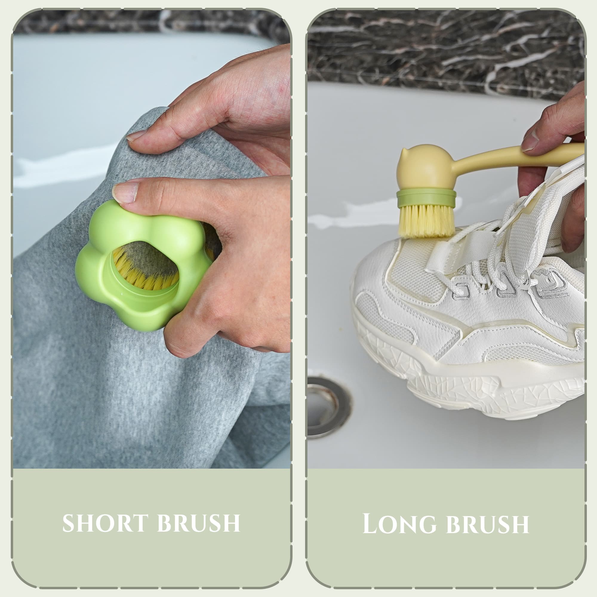 JANKOW 2-in-1 Shoe Cleaning Brush, PP Bristle Scrubber with Ergonomic Handle, Pink & Green, 1-Count - 3