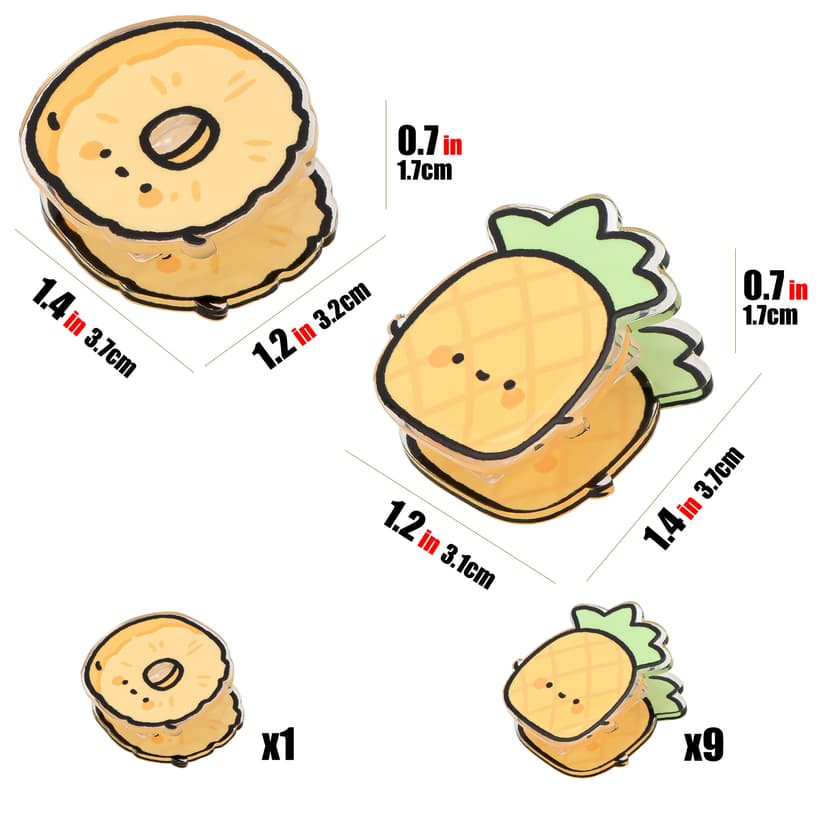 CAIRIAC Pineapple Chip Bag Clips, Cute Acrylic Snack & Memo, Yellow Food Storage Clips, 10-Pack (9 Pineapples + 1 Pineapple Ring)