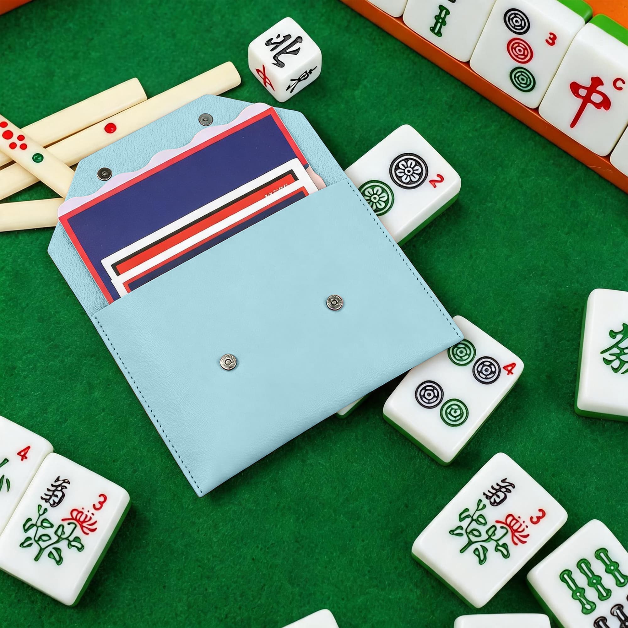 ReignSword Mahjong Card Holder, Vegan Leather Envelope Style Storage Bag, Portable Magnetic Snap Card Organizer, Travel Pouch for Mahjong Accessories (Sky Blue, 8 x 5.8 Inch) - 4