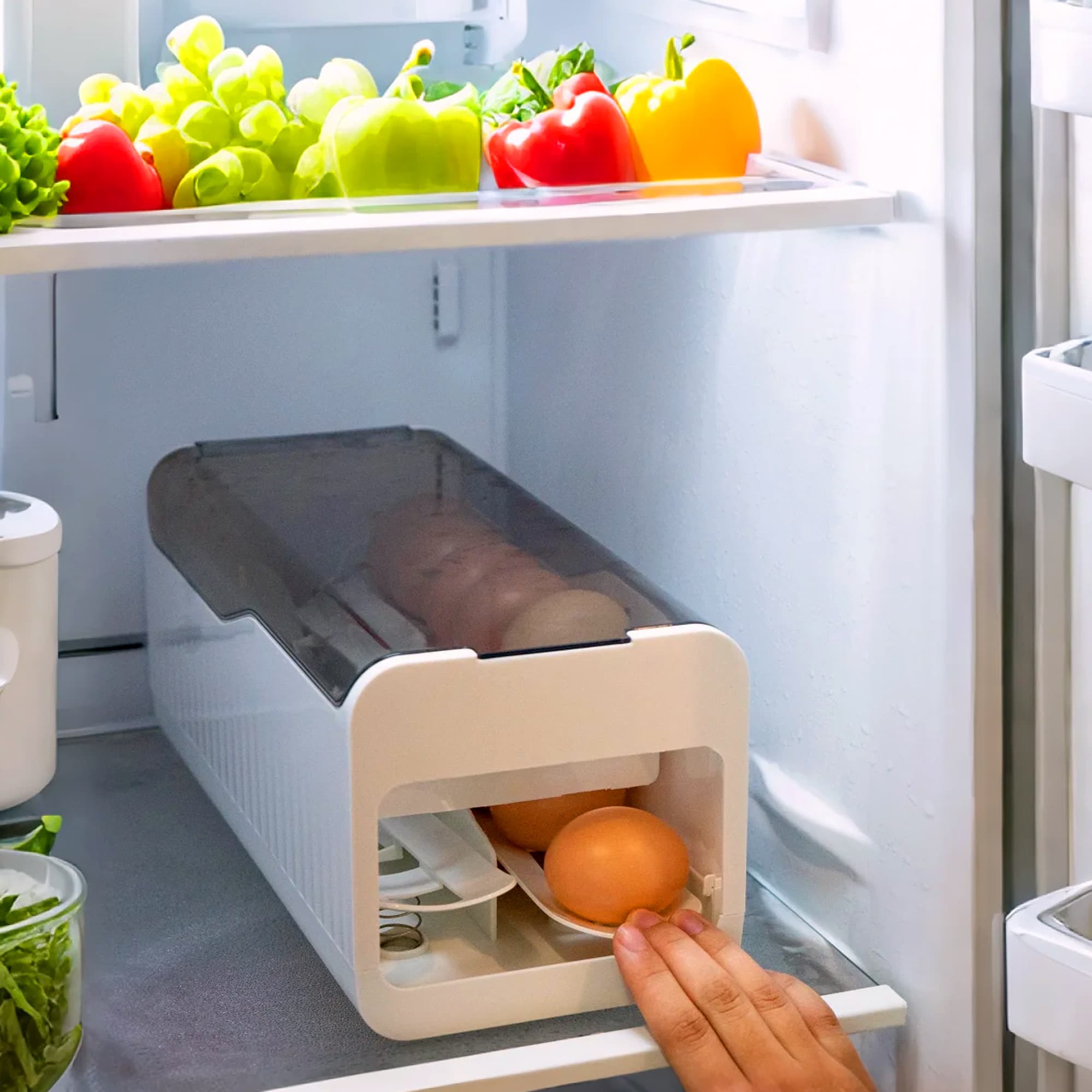 Jankings Press-Roll Egg Tray – Clear Stackable PP Egg Organizer with Auto Rolling Dispenser for Fridge & Kitchen, Portable, Shock-Proof Egg Storage - 4