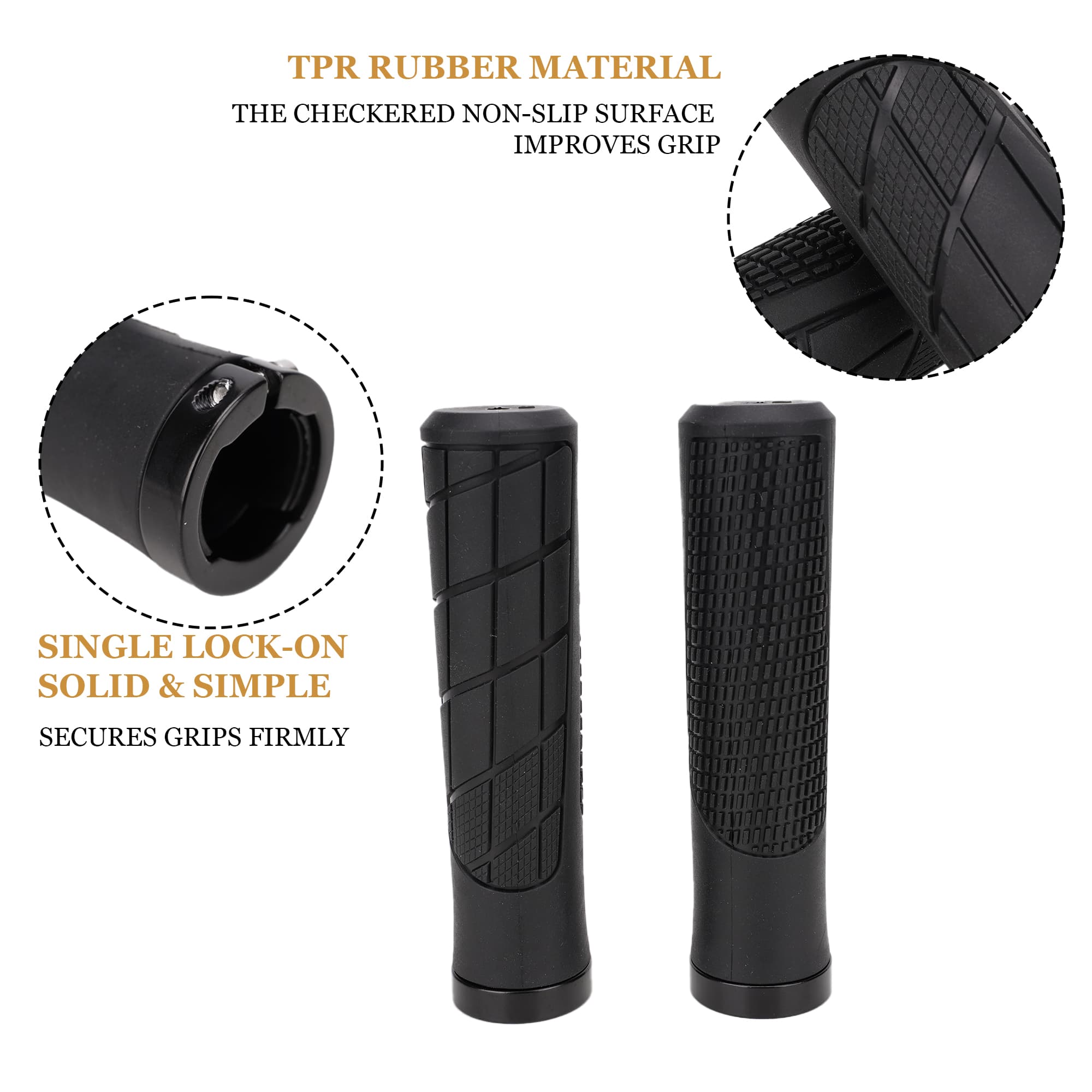 RidingRush Bike Handlebar Grips, Non-Slip Rubber Bicycle Grips with Textured Surface, Comfortable Handlebar Grips for Mountain Bike BMX Cruiser and Kids Bikes, Black - 1