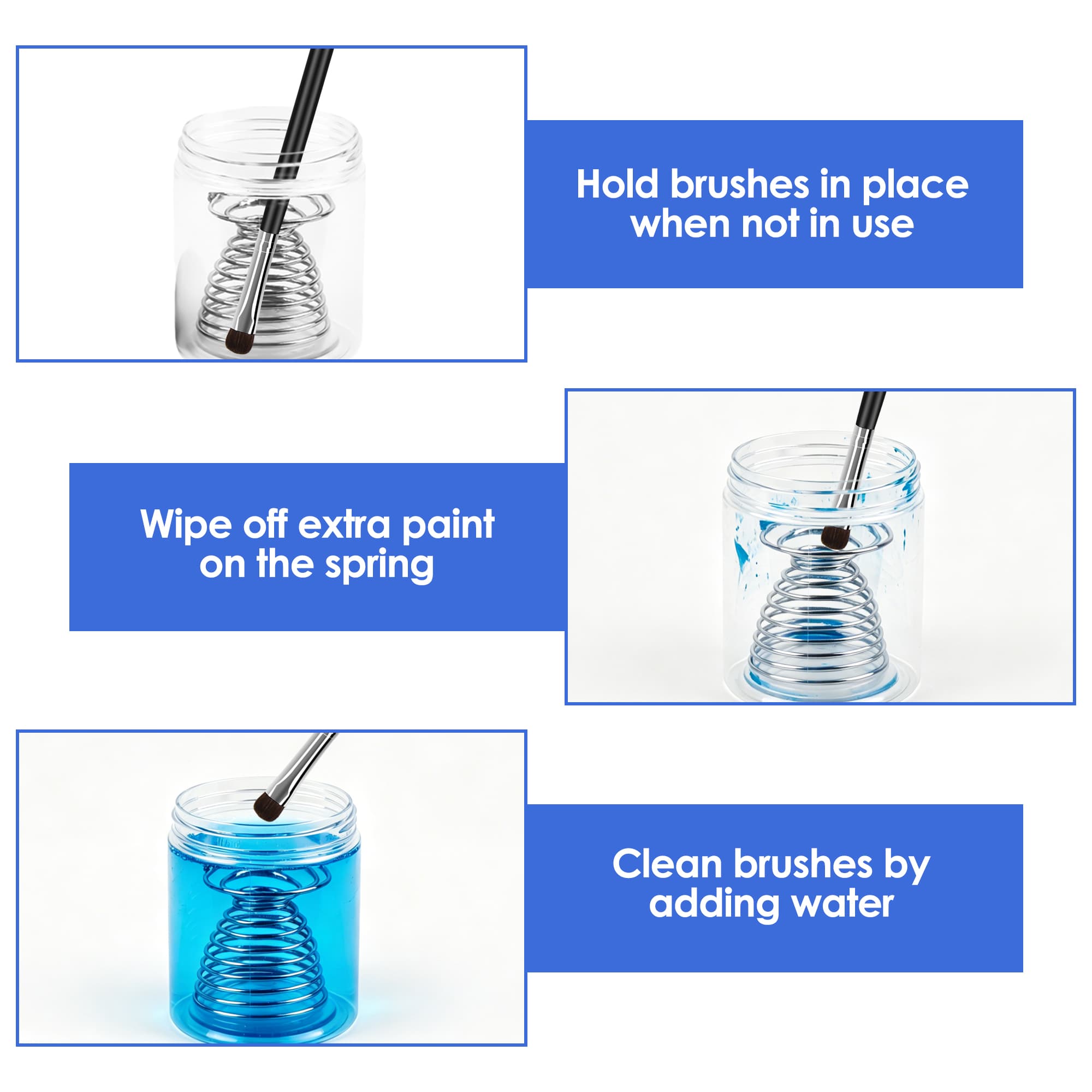 ReignSword 2 Pack Paint Brush Washer, Brush Cleaner Cup with Removable Spring Coil for Acrylic, Oil, Watercolor Painting, Artist Cleaning Tool Container - 7