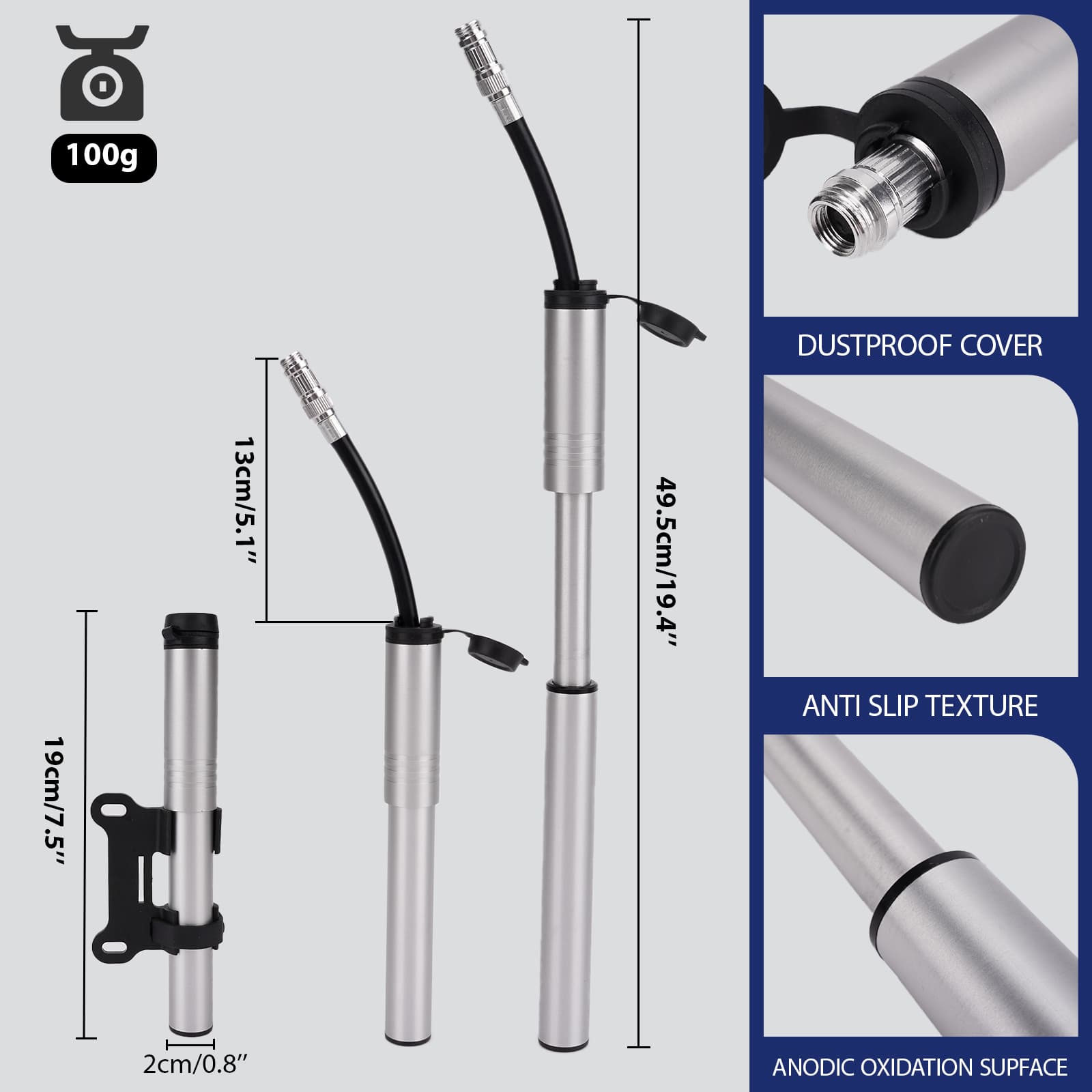RidingRush Mini Bike Pump – Portable Bicycle Air Pump, Lightweight and Compact, Presta & Schrader Valve Compatible, Great for Road Bikes, Mountain Bikes, and E-Bikes, Easy to Carry and Use - 4