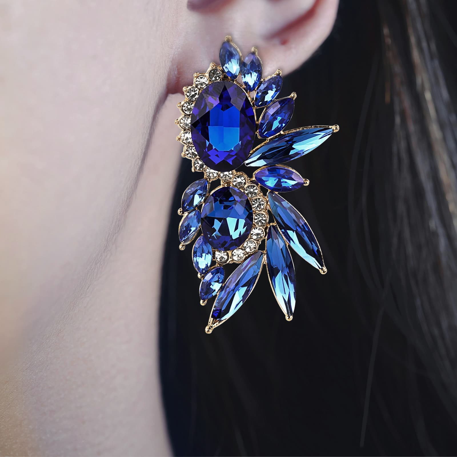 JANKOW Vintage Rhinestone Statement Earrings Flash Costume Earrings Crystal Drop Dangle Earrings Party Jewelry blue prom earrings for Women and Girls (1 Pair Blue) - 4