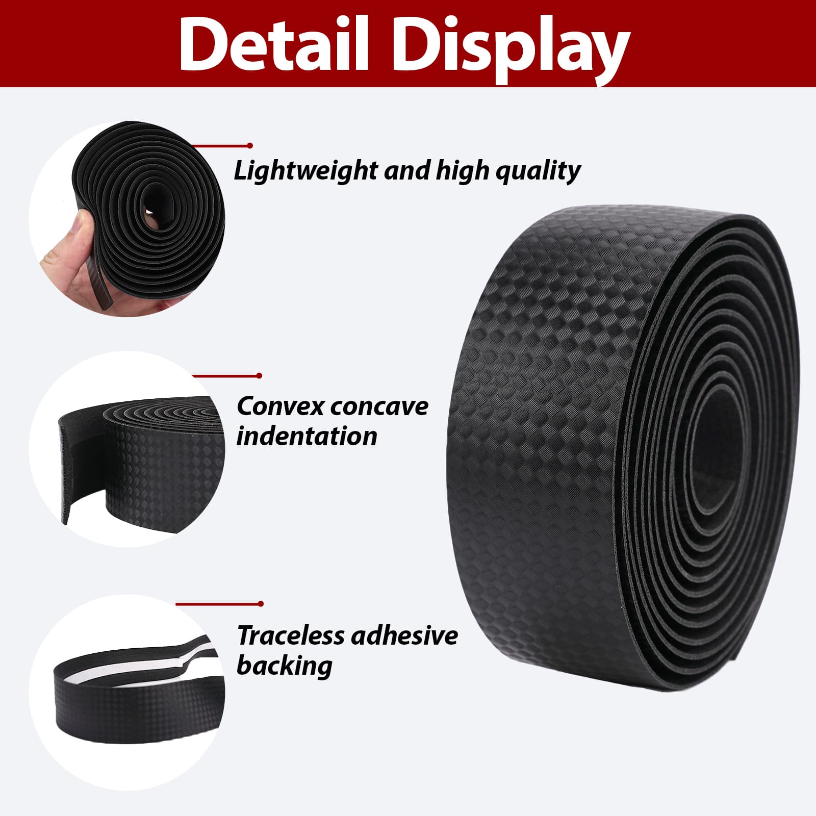 RidingRush 3mm Thick Road Bike Handlebar Tape, EVA Bicycle Bar Wrap with Shock Absorbing Cushion, Non Slip Textured Grip Cycling Tape for Road Gravel Bikes, Easy Installation, Black - 3