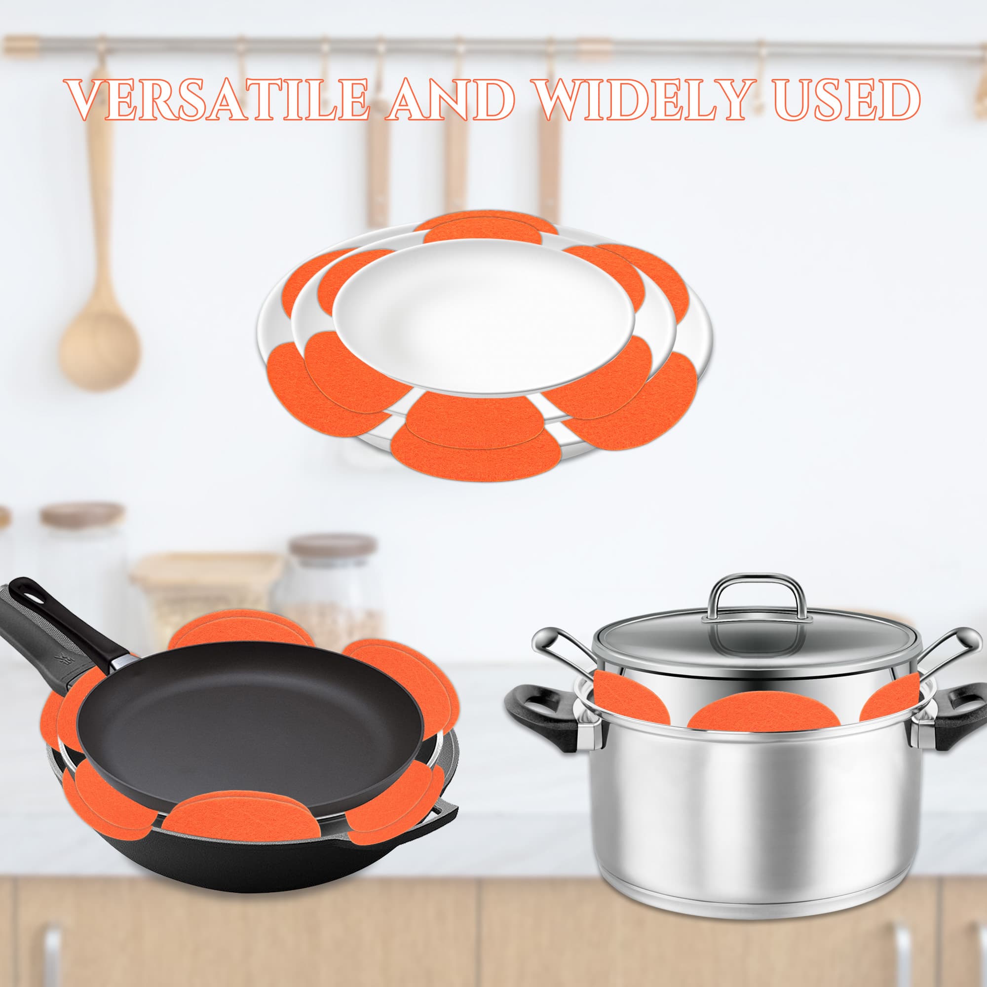 JANKOW 12PCS Pot and Pan Protectors, Pans Protectors for Stacking, Larger & Thicker Felt Pan Separators Pads for Stacking and Protecting Cookwares (Orange) - 4
