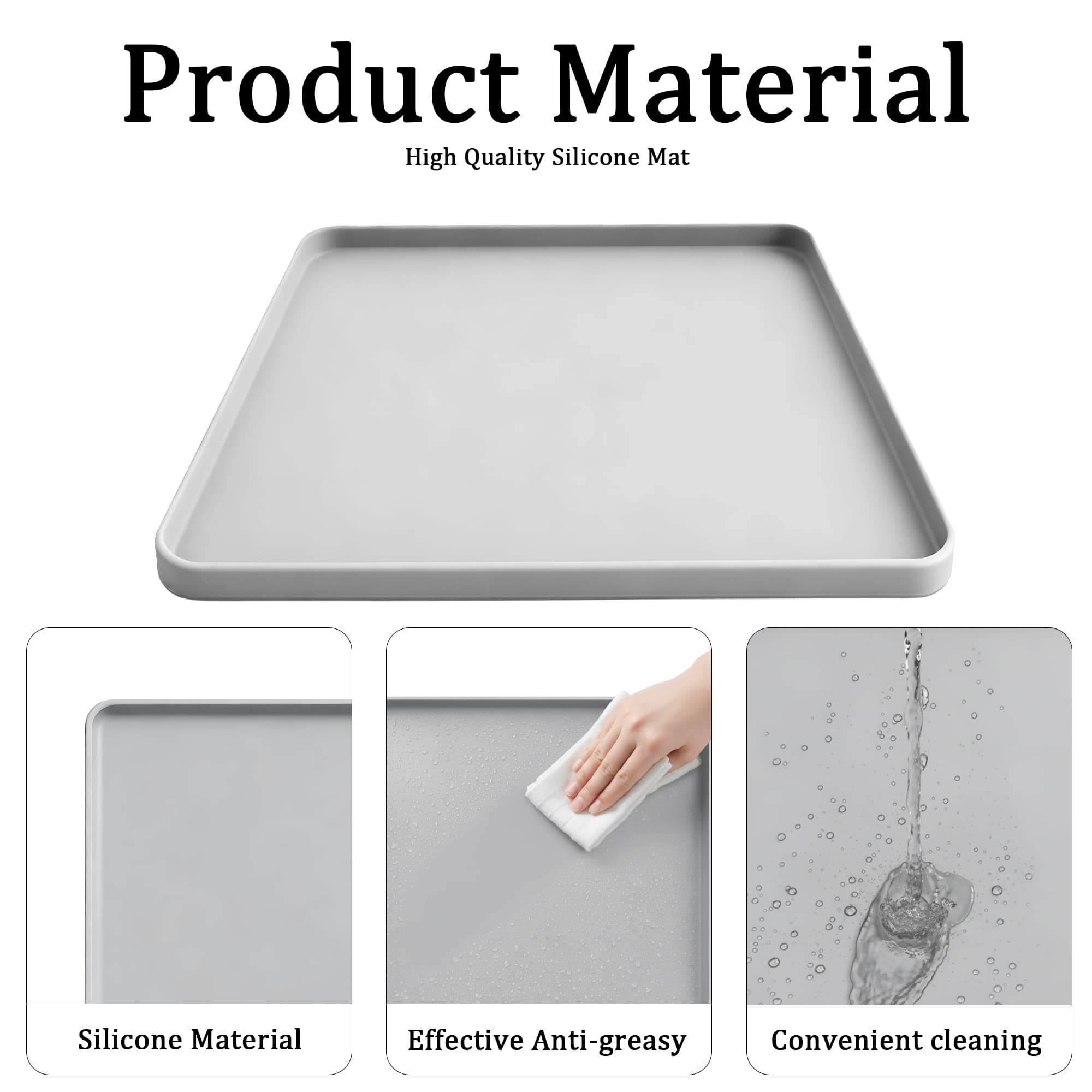 Water Cooler Mat, 19.7" x 19.7" Silicone Under Water Dispenser Mat, Spill-Proof Floor Protector for Wood Floors & Carpets (Gray) - 2