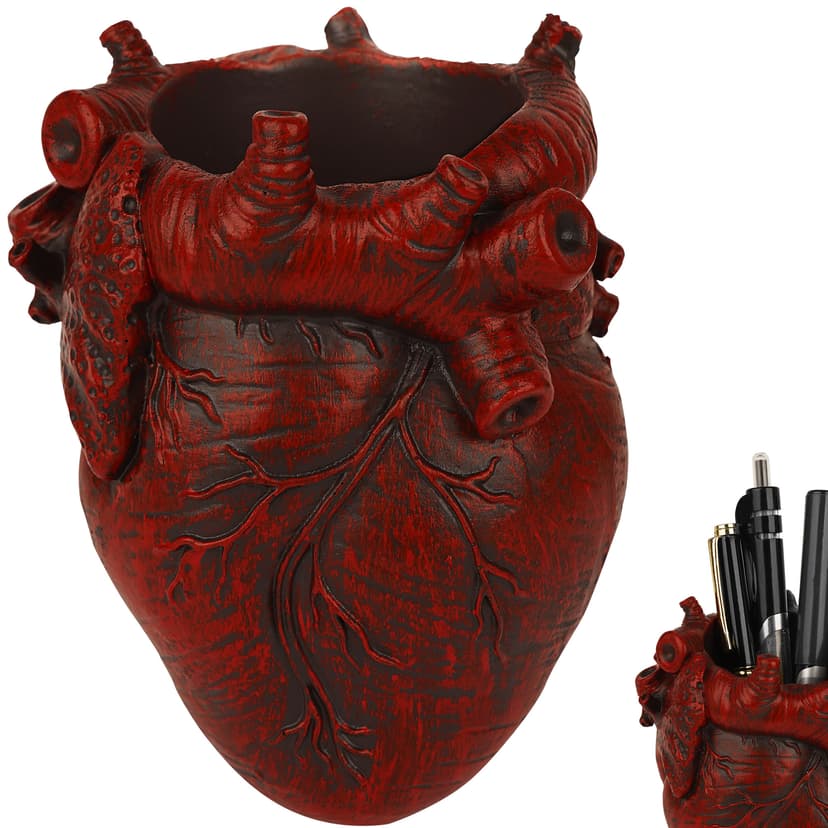 JANKOW Small Human Heart Organ Shape Pen Holder, Realistic Human Heart Pen Holder, 3D Realistic Hearts Anatomy Model, Office Desk Accessories for Makeup Brushes Pens