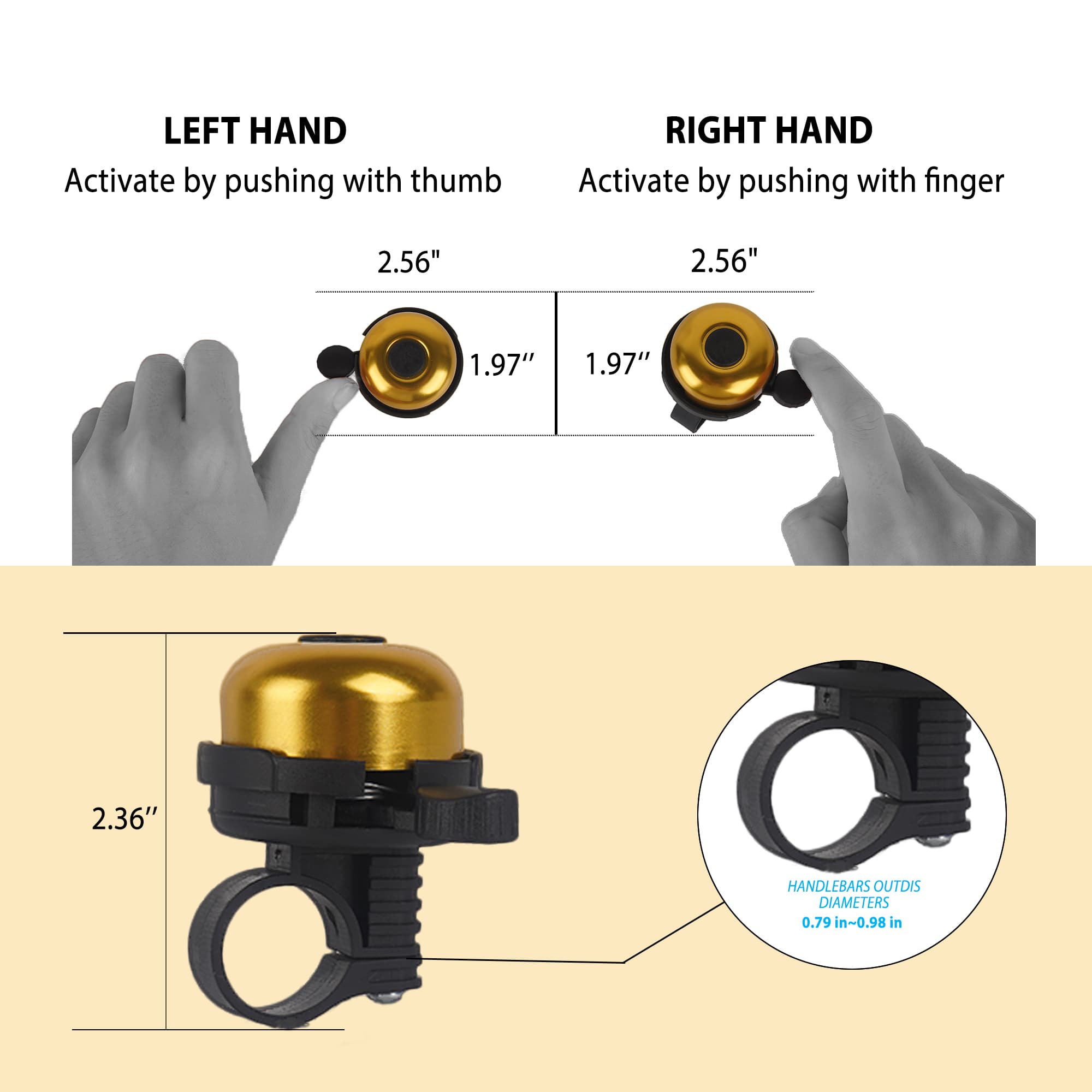 RidingRush Bicycle Bell for Adult Bikes, Loud & Clear Sound Bicycle Bell for Adults & Kids Classic Design, Easy Installation Fits Mountain, Road, Folding Bikes and Scooters - 1