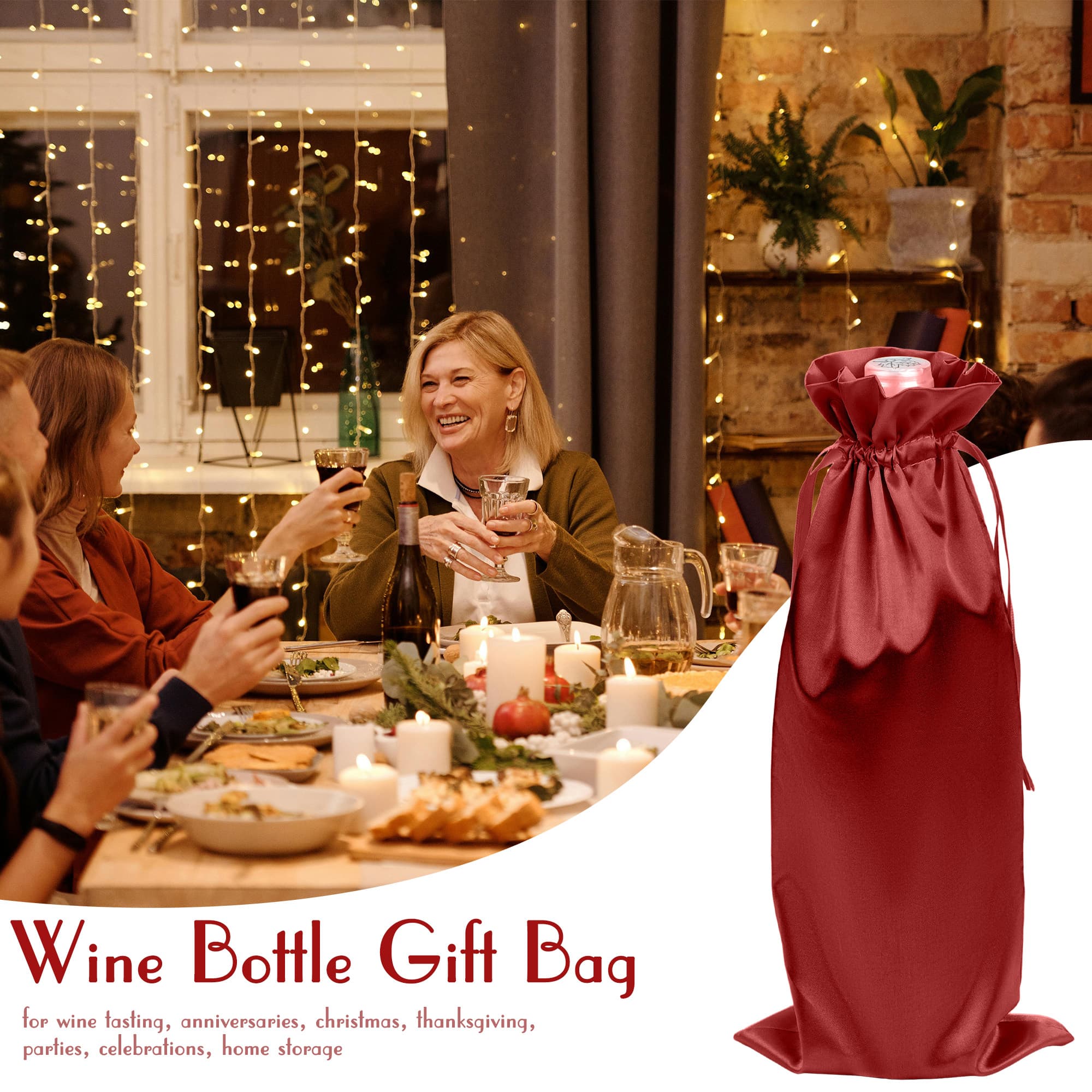 JANKINGS Wine Bottle Gift Bag, Reusable Silk Wine Gift Bags with Drawstrings, Champagne Bags Carrier for Birthday, Wedding - 5