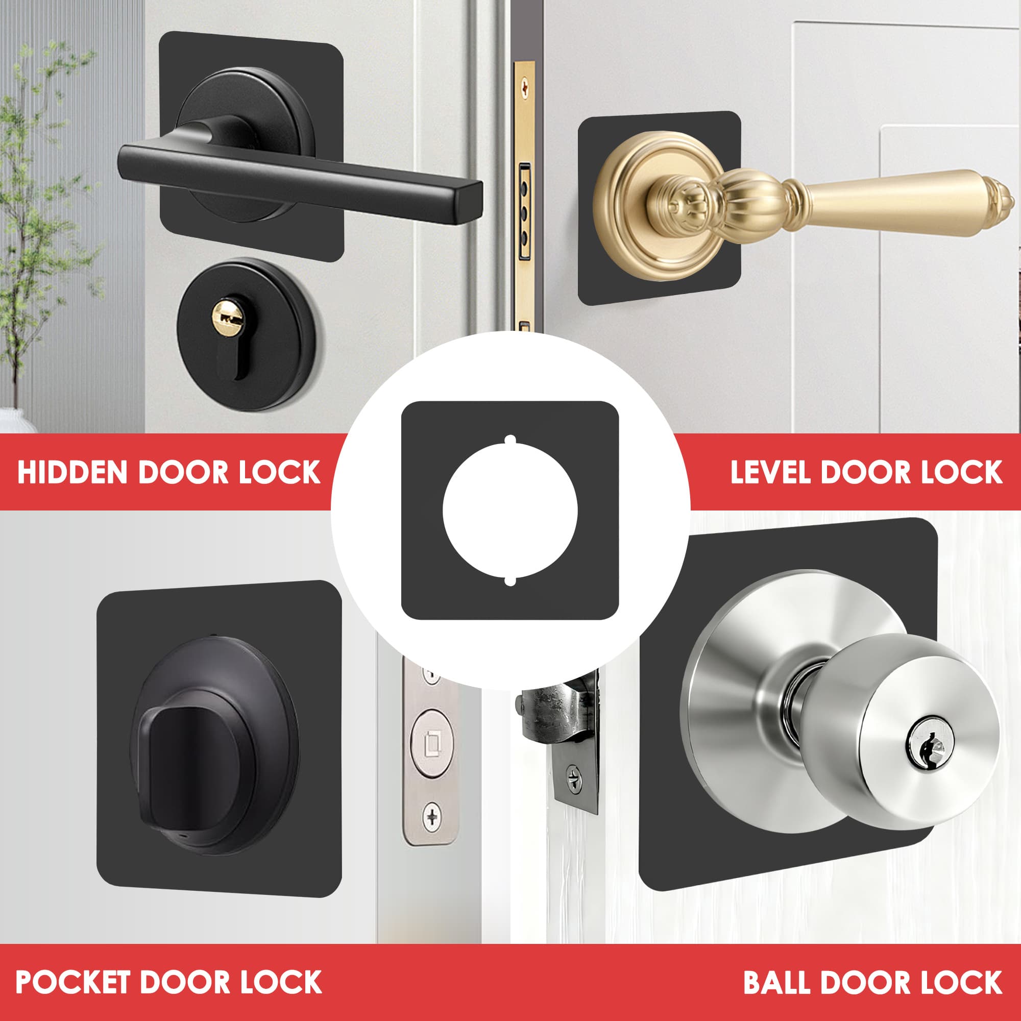 ReignSword Square Door Knob Plates, 2 Pcs No Drilling Door Lock Spacer Shim Backplate, Hardened Steel Reinforcement & Scar Plates for Standard Door Knob/Lever Lock/Deadbolt (Black) - 6