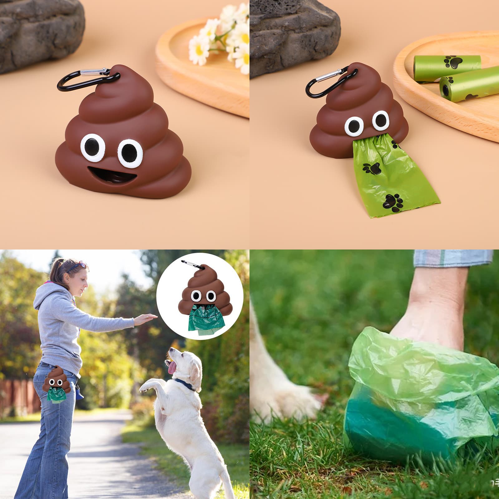 JANKOW Emoji Dog Poop Bag, Cute Dog Poop Bag Holder, with mountaineering clip, suitable for travel, walking, park and outdoor dog walking Bin bag dispenser (1 pcs) - 3