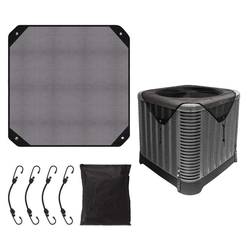 Kingshion Central Air Conditioner Covers for Outside 32'' X 32'', Mesh AC Covers for Outside Unit, Breathable AC Conditioning Condenser Compressor Cover-With four stretchable fixing hooks(Black)