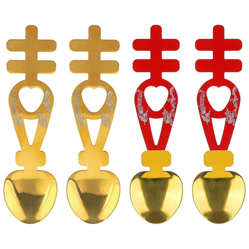 Jankings Stainless Steel Double Happiness Chinese Wedding Spoons with Dragon & Phoenix Design – Decorative Specialty Spoons for Wedding, Home & Gifting (4 PCS)