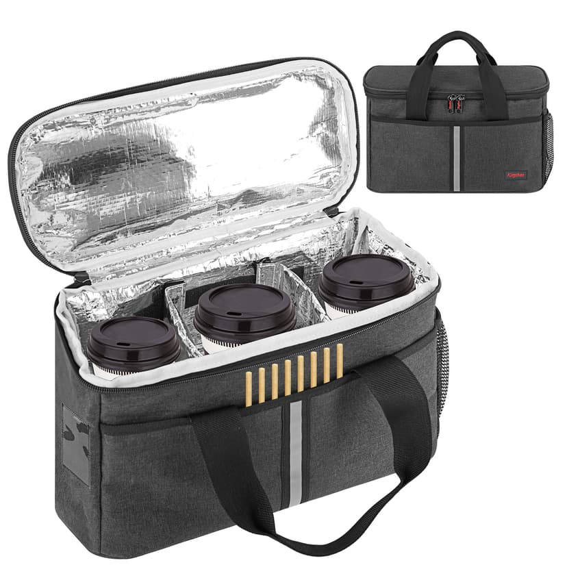 Reusable 3 Cups Coffee Drink Carrier, Portable Insulated Drink Caddy Cup Holder with Dividers, Side Bag and Thermal Insulation Hand-held Travel Bag - Dark Grey