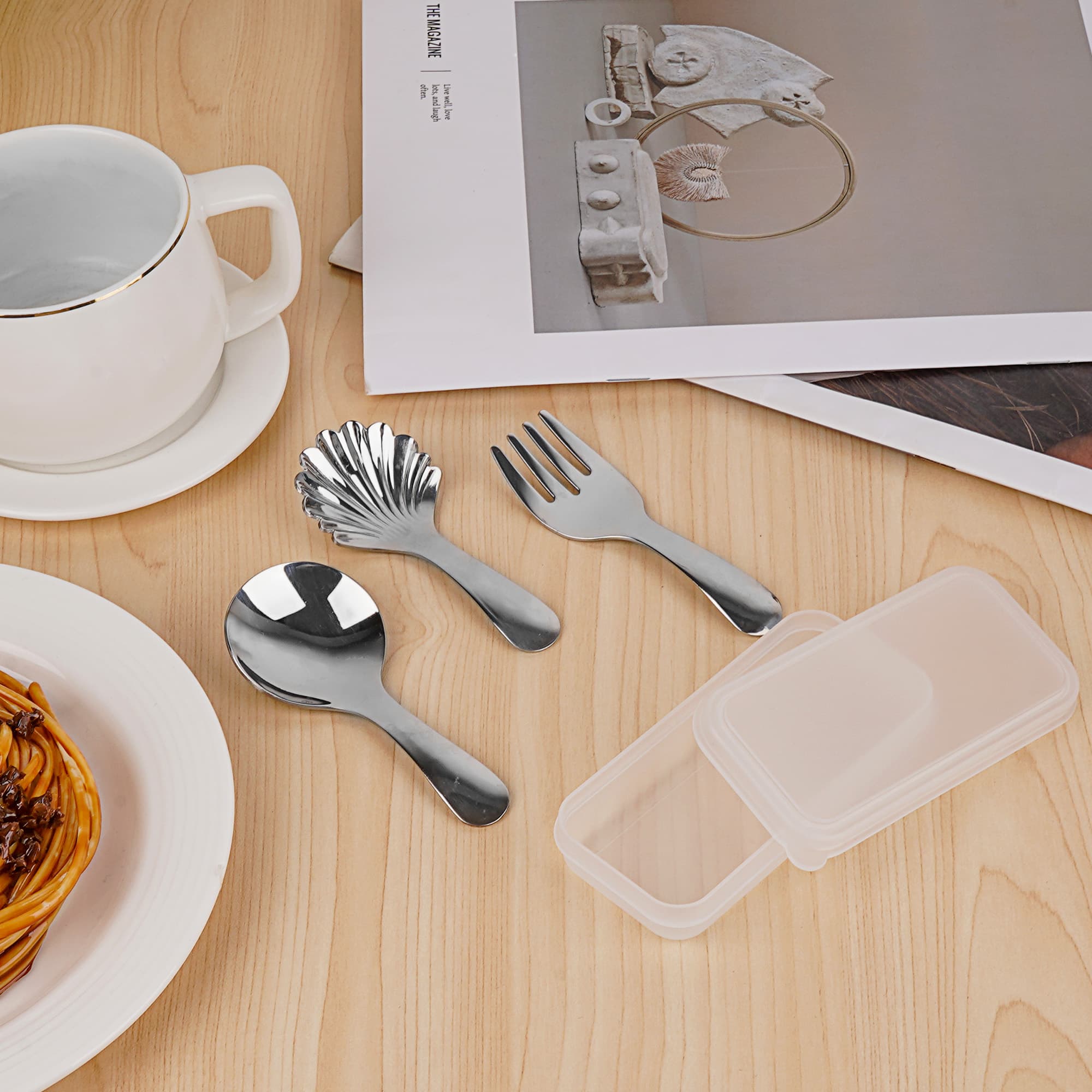 JANKOW 304 Stainless Steel Mini Spoon and Fork Set, 3-Piece Silver Tea & Dessert Utensils, Food-Grade, Mirror Finish, Dishwasher Safe - 6