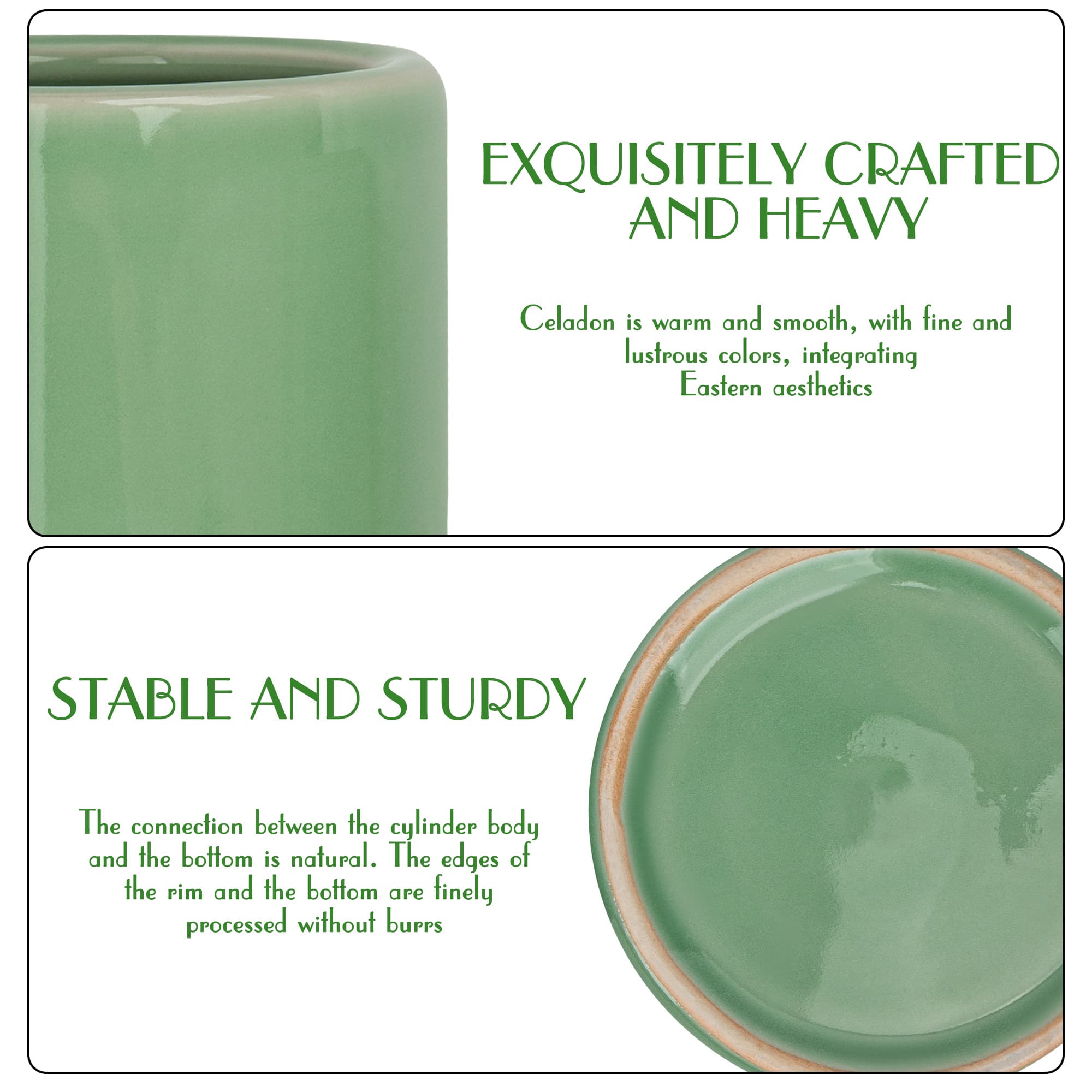 JANKINGS Celadon Ceramic Pencil Holder, Green Porcelain Pen Cup for Desk Organizer, Classic Cylindrical Brush Pot, 1-Pack - 2