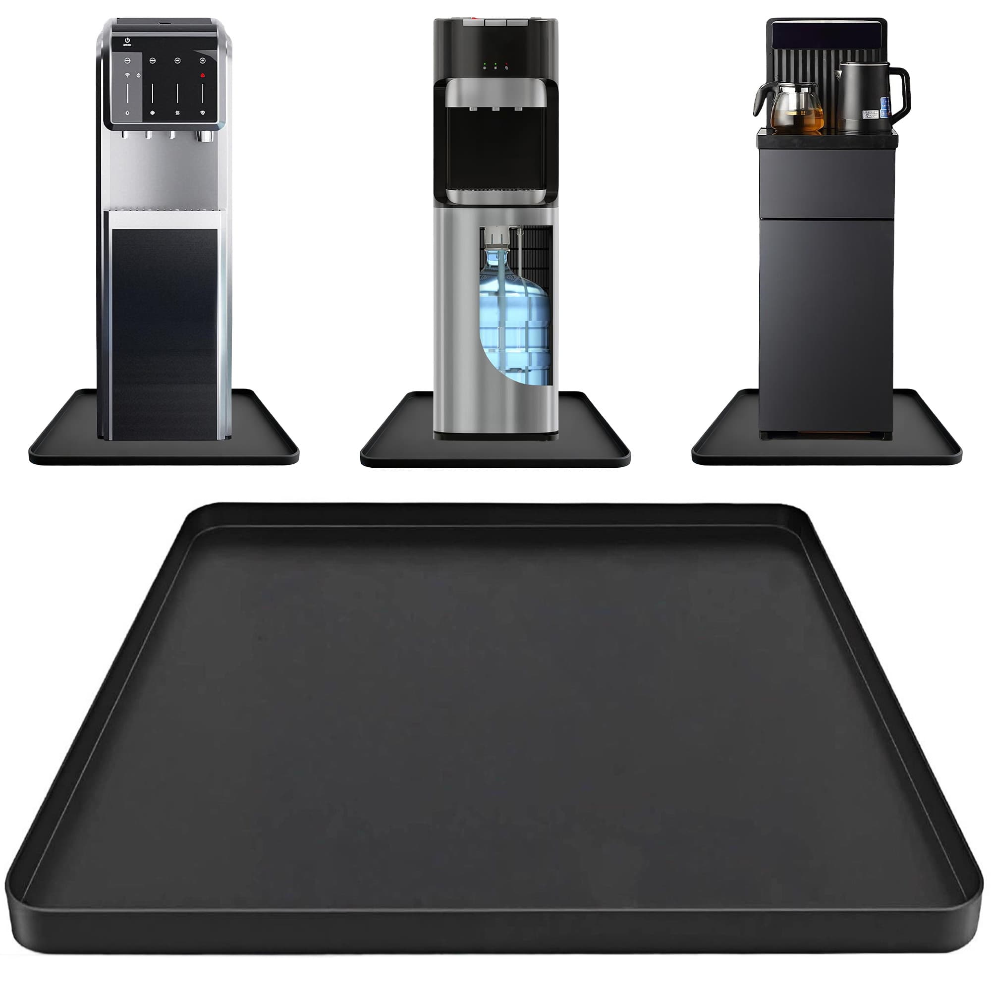 Water Cooler Mat, 19.7" x 19.7" Silicone Under Water Dispenser Mat, Spill-Proof Floor Protector for Wood Floors & Carpets (Black) - 1