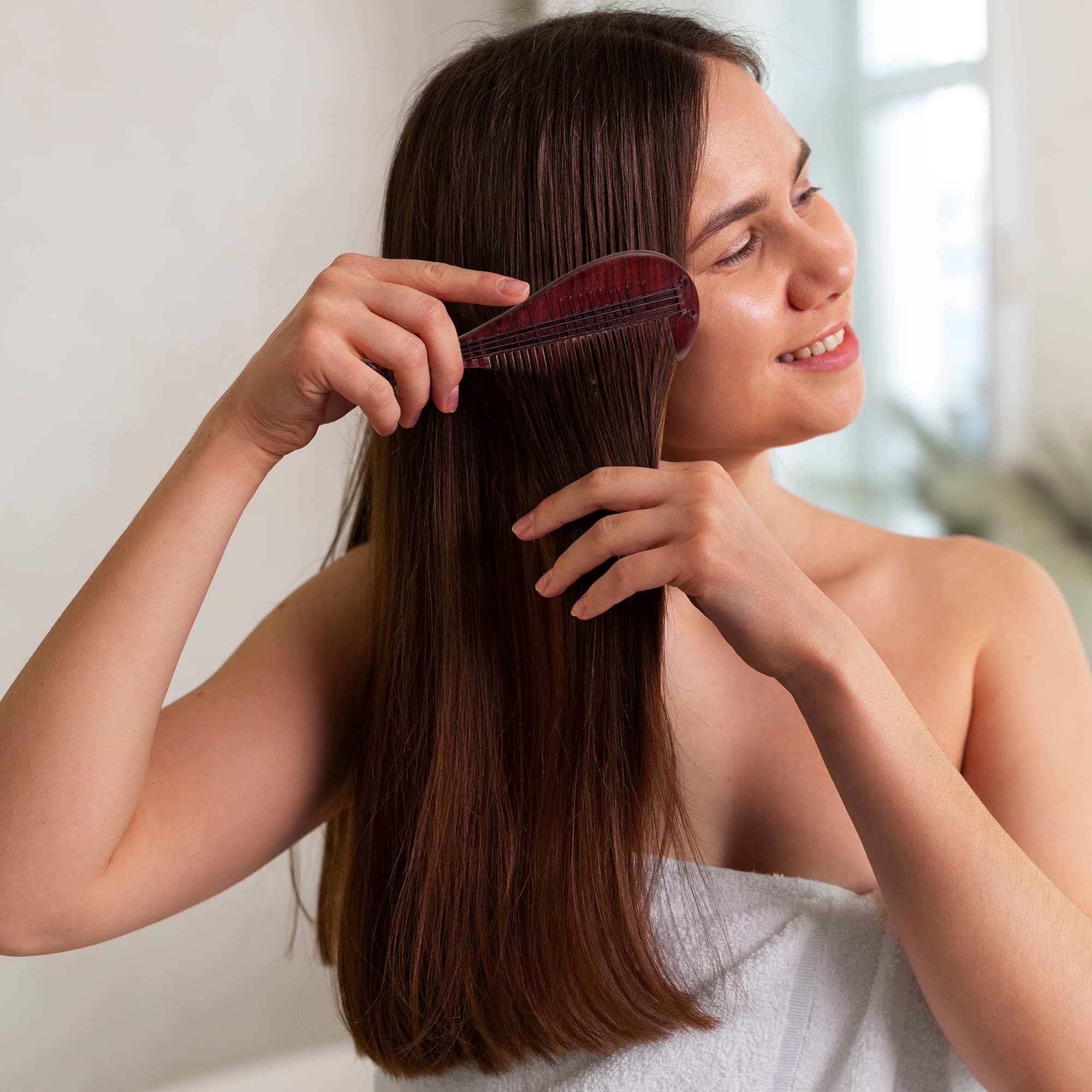 JANKOW Hand-Carved Sandalwood Wooden Hair Comb, Natural Red Sandalwood Pipa-Shaped Wide-Tooth Anti-Static Detangler & Scalp Massager for Women, 1-Pack - 6