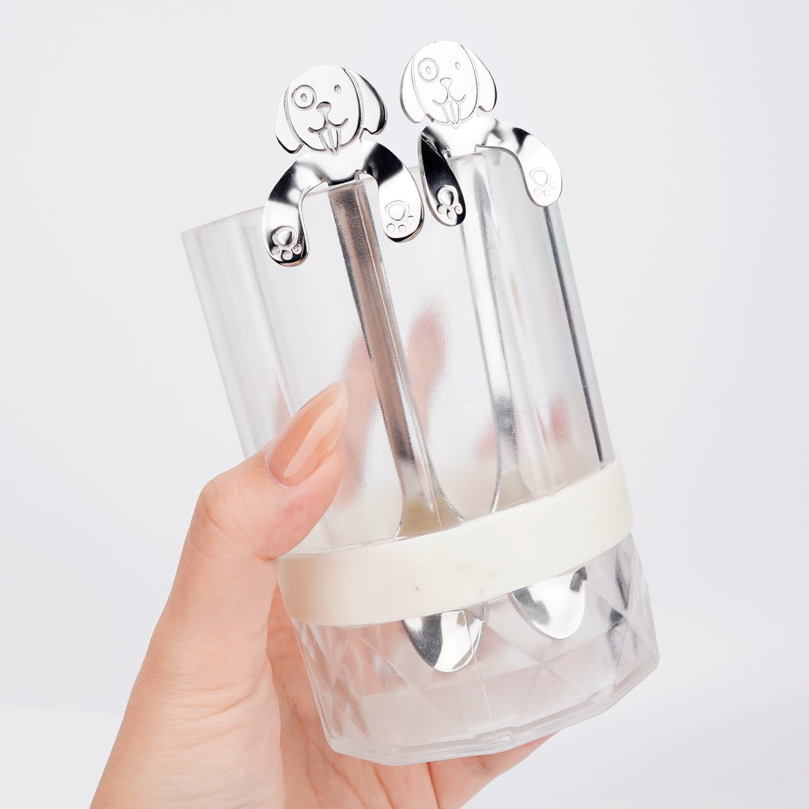 JANKOW 4 Pcs 304 Stainless Steel Dessert Dog Spoon, Dog Coffee Spoon, Stainless Steel Hanging Stirring Dessert Drink Spoons for Coffee, Tea, Dessert (Silver) - 3