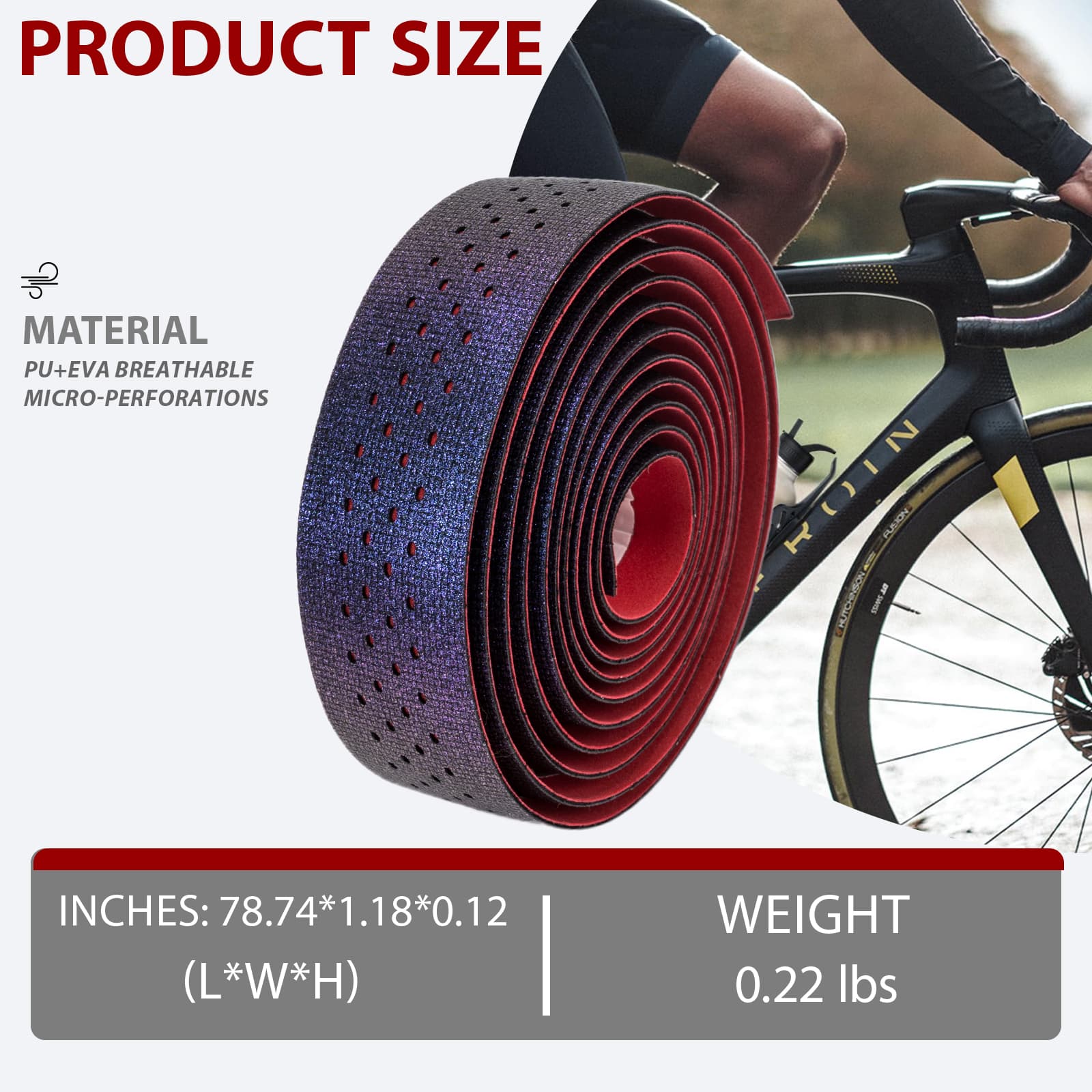 RidingRush Bicycle Handlebar Tape, Bike Grip Tape, Gradient EVA Bar Tape for Road & Gravel Bikes, Non-Slip, Shock Absorbing, Comfortable Grip, Easy to Install - 3