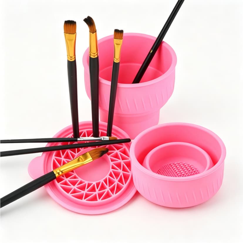 JANKINGS Collapsible Paint Brush Cleaner with Lid, Silicone Paint Water Cup with Scrubber Bottom for Watercolor Acrylic Oil Painting, Portable Brush Washer Holder for Artists & Students, Pink