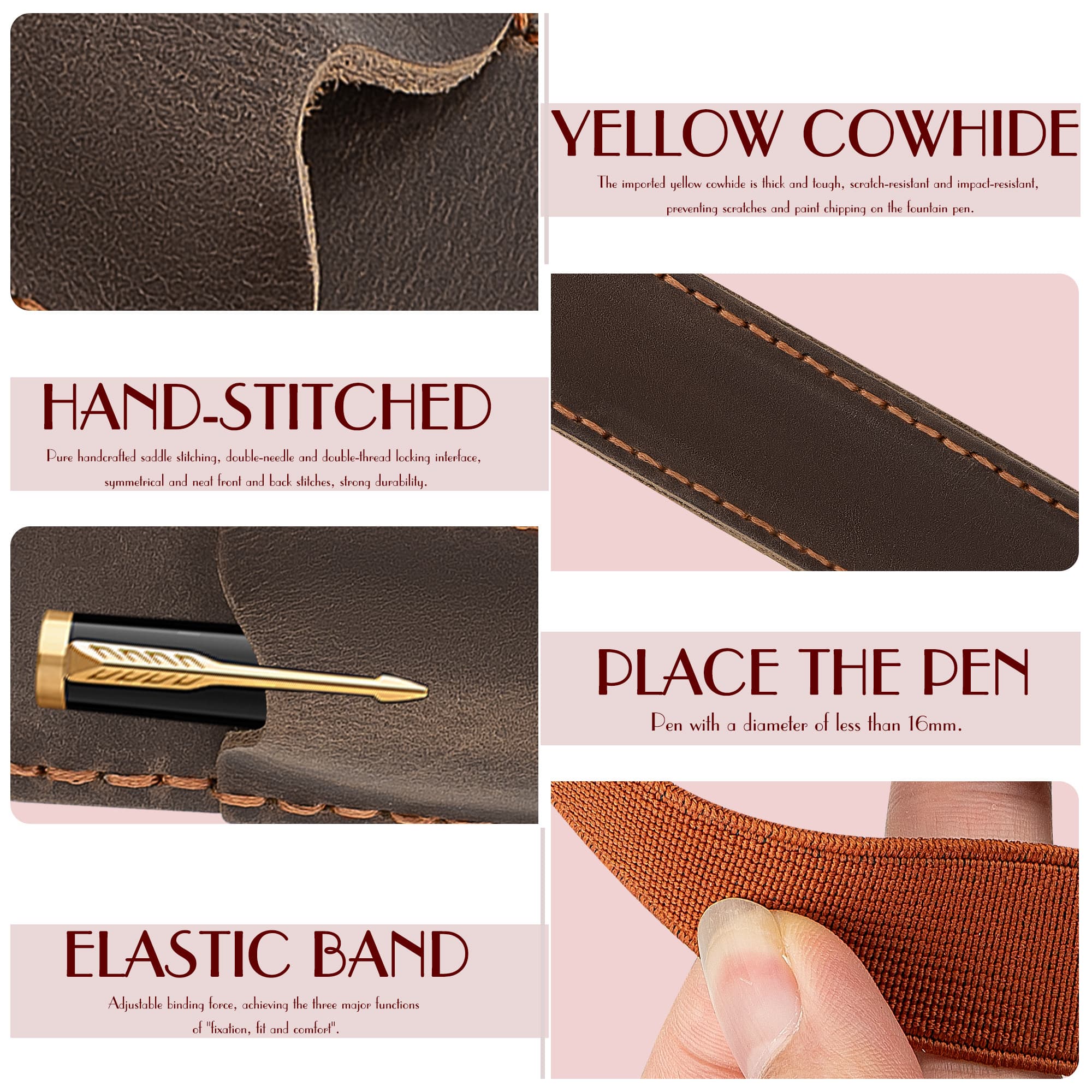 JANKINGS Crazy Horse Leather Elastic Pen Holder for Notebook, Coffee – Genuine Leather Journal Band Pen Pouch, Fits Most A5/A6/Travelers Notebooks, 1-Pack - 2