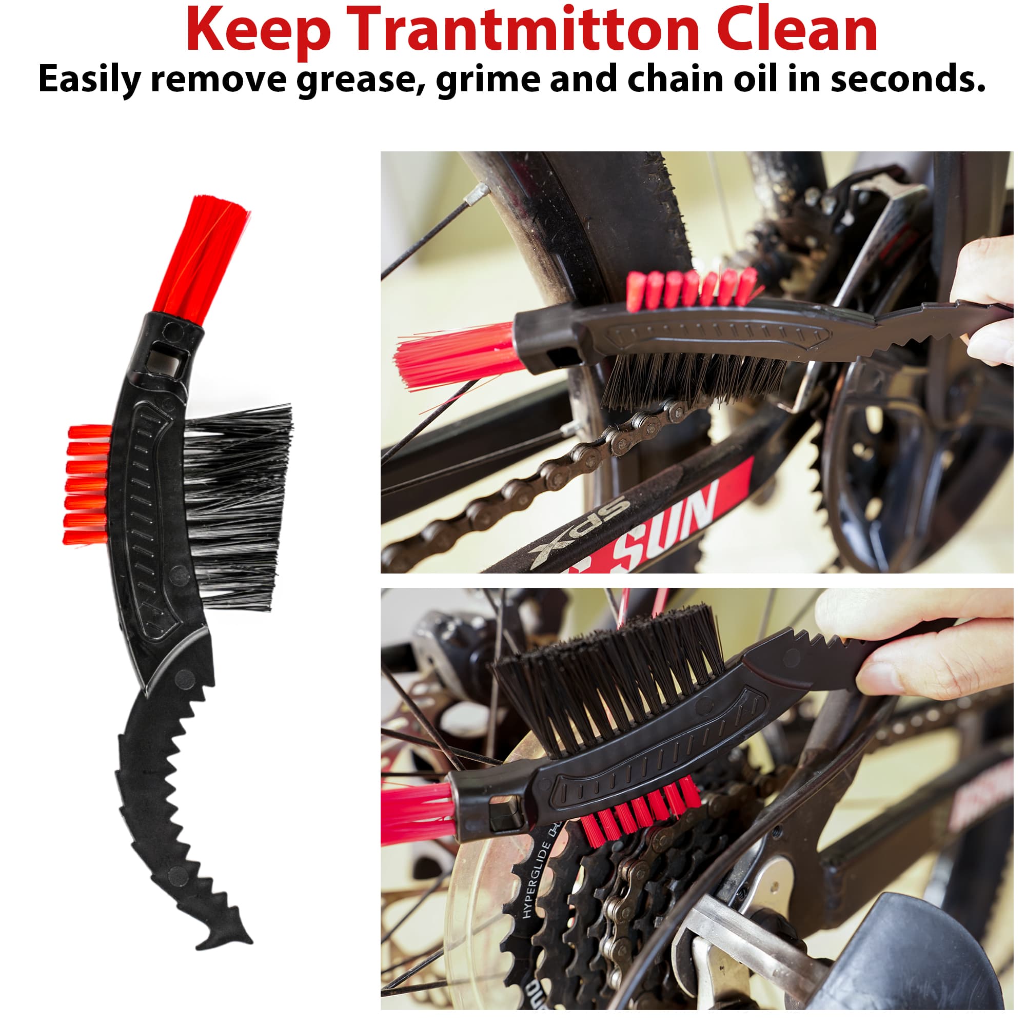 RidingRush Bicycle Chain Cleaning Kit – Bike Drivetrain Cleaner Set with 4-Sided Chain Brush, Gear Cleaning Tools & Chain Scrubber for MTB, Road & City Bikes - 4