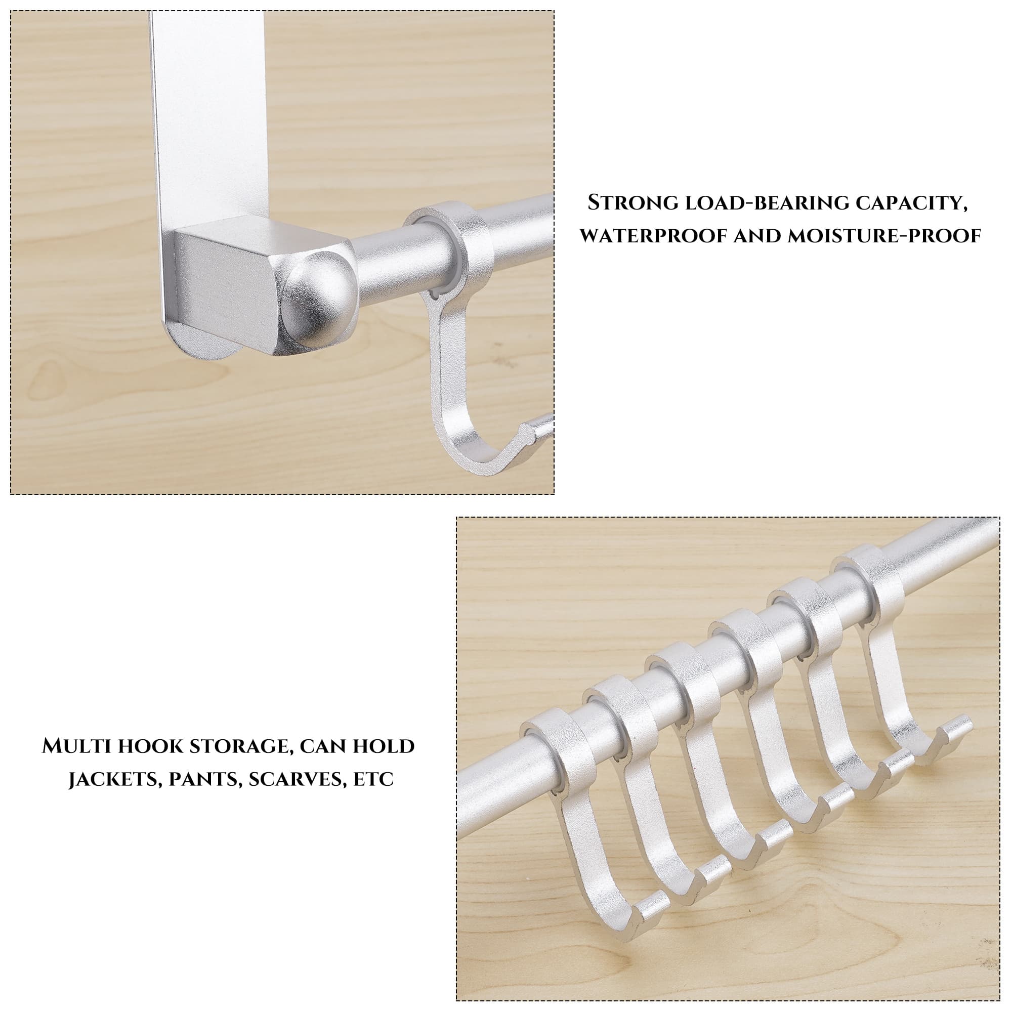 JANKOW Over The Door Hooks, Door Hanger, Moving 6-Hooks Over Doors Coat Rack for Hanging, Aluminum Heavy Duty Doors Organizer - 2