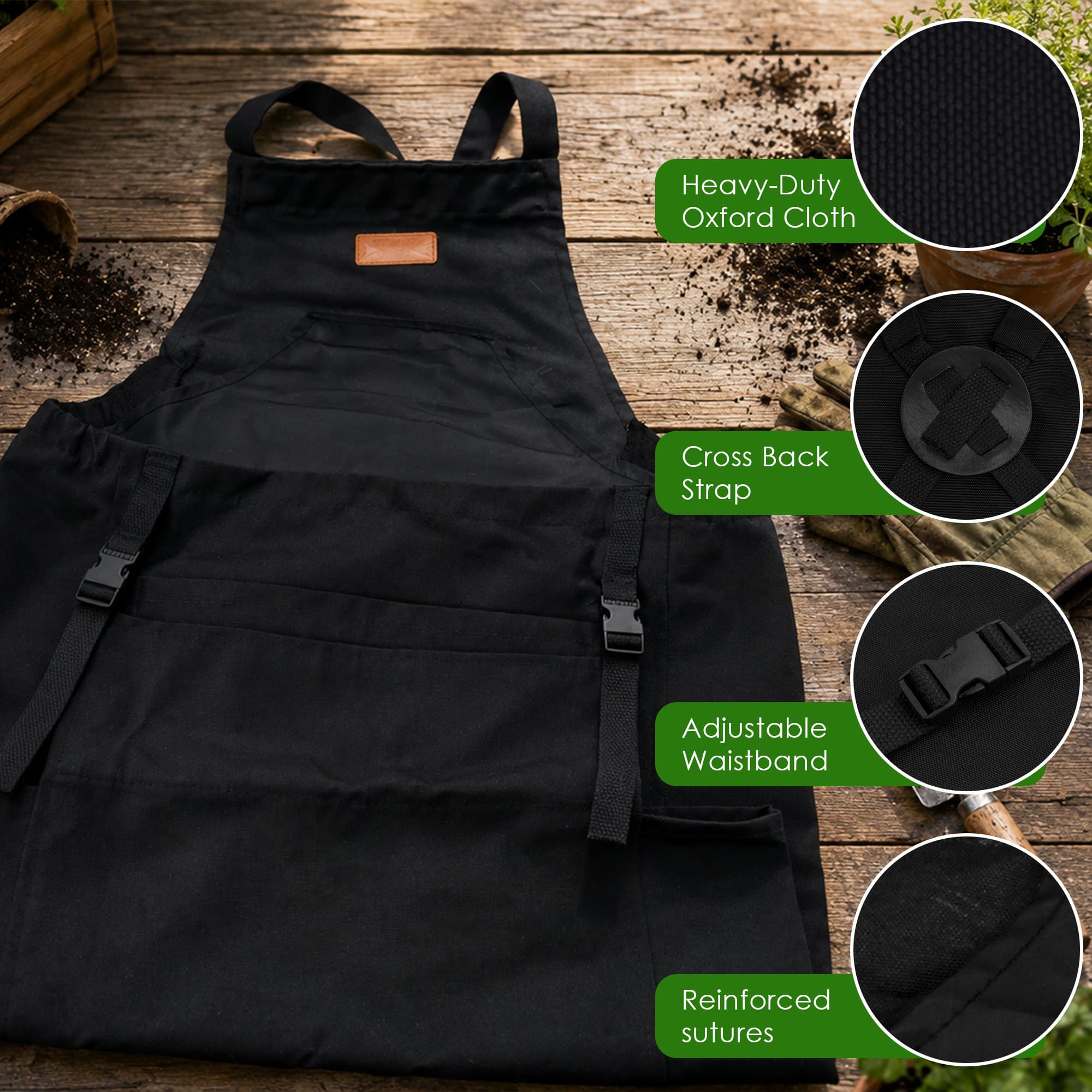 ReignSword Hands-Free Harvest Apron, Oxford Cloth Gardening Apron with Large Harvesting Pockets, Waterproof Adjustable Garden Work Apron for Men and Women, Black - 3