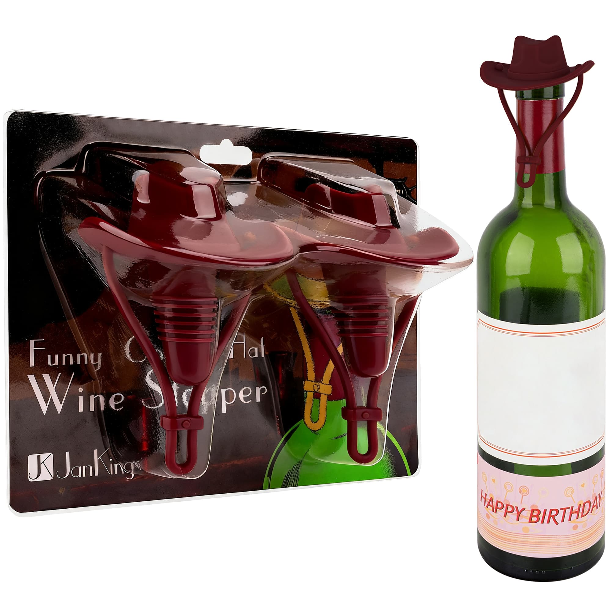 JANKINGS Silicone Cowboy Hat Wine Stoppers, Wine Red, 2 Pack – Reusable Tapered Bottle Sealers for Standard Wine Bottles, Fun Western Novelty Wine Accessories - 6