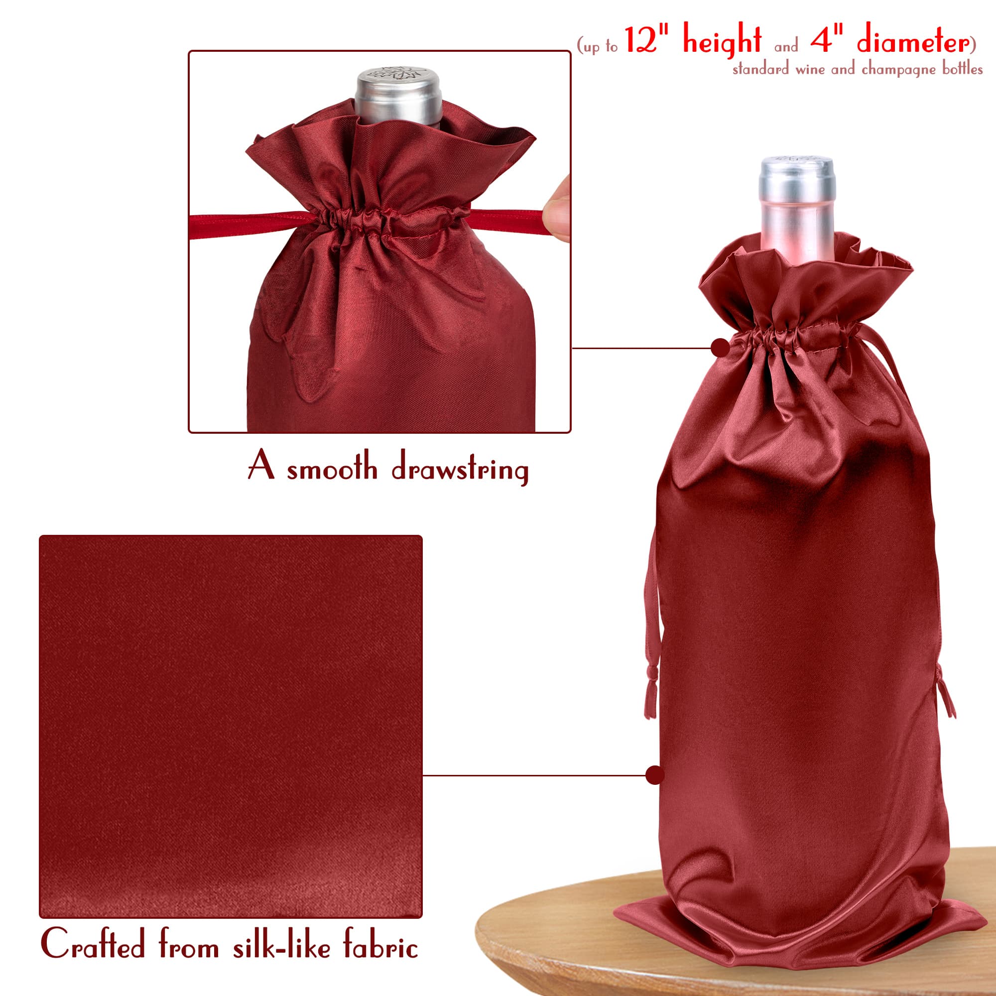 JANKINGS Wine Bottle Gift Bag, Reusable Silk Wine Gift Bags with Drawstrings, Champagne Bags Carrier for Birthday, Wedding - 2