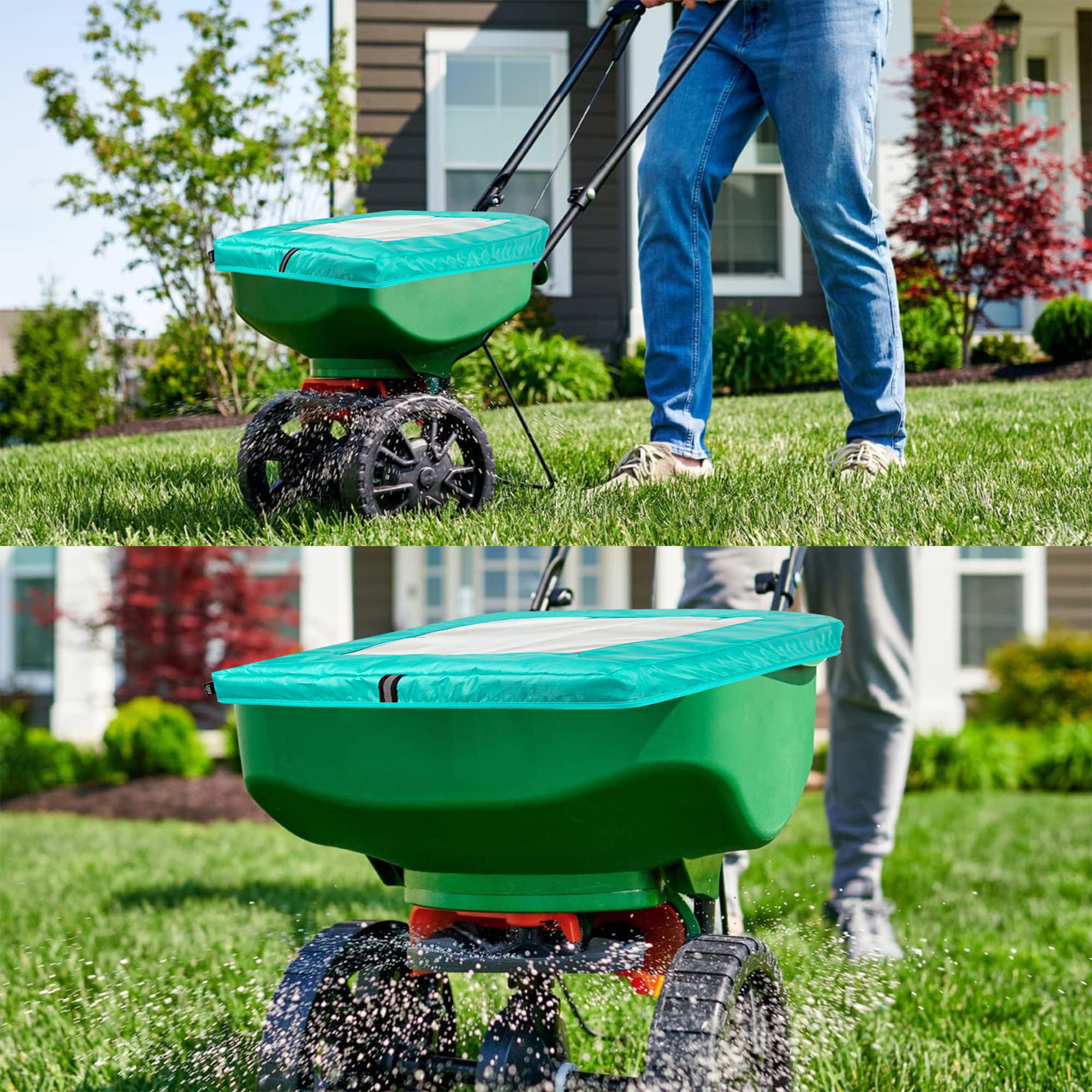 Kingshion Universal Spreader Cover - Waterproof PVC Hopper Cover with Transparent Window, Compatible with Agri-Fab 69712 & Model 85-100 (Broadcast/Salt/Fertilizer, Green) - 5