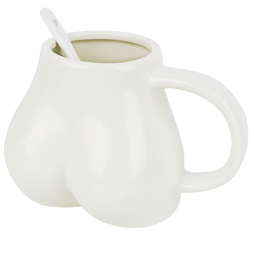JANKOW Funny Butt Coffee Mug, Butt Ceramic Coffee Mugs, Ceramic Mug for Coffee, Milk, Tea, Etc (White)