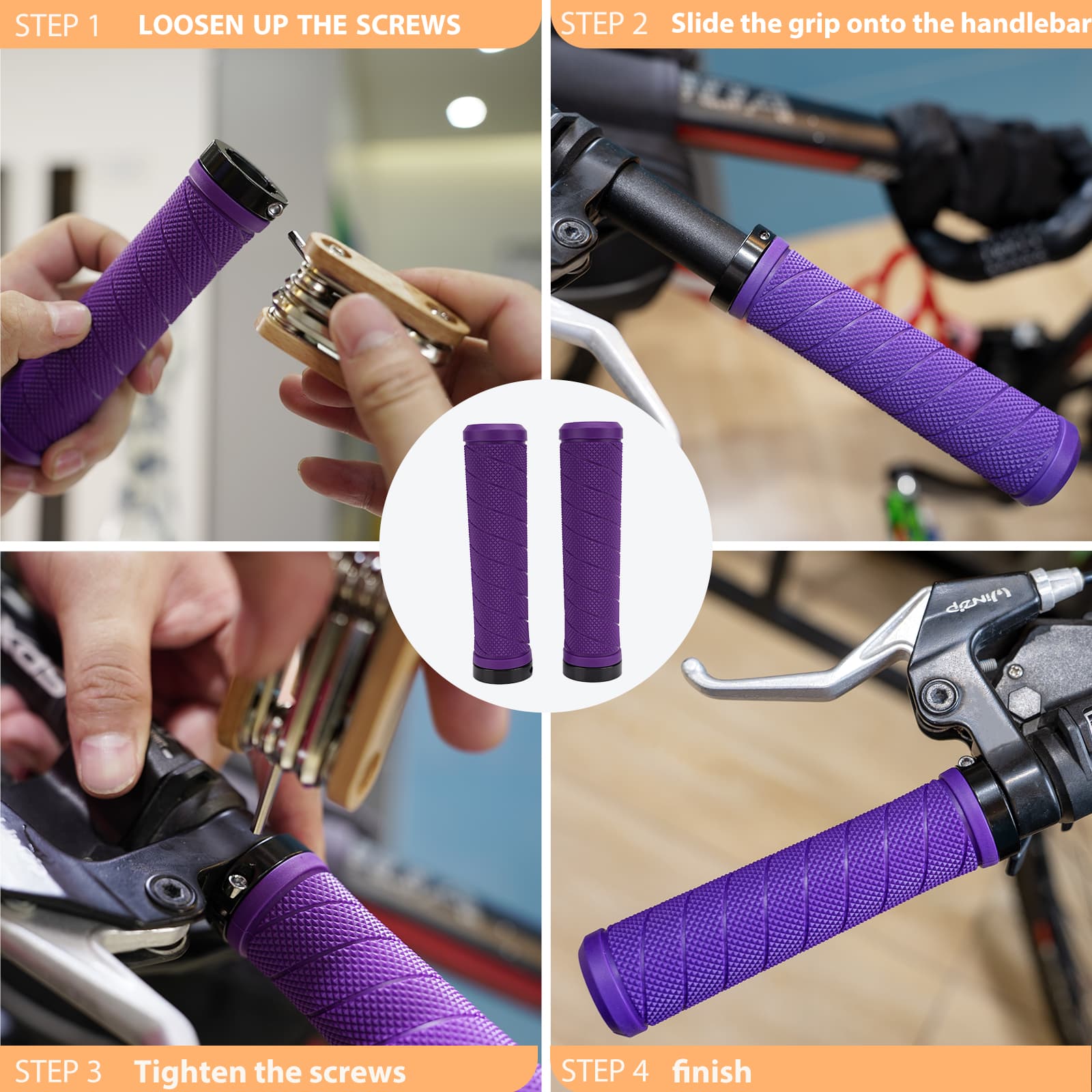 Bike Handlebar Grips for MTB, BMX & Scooter – 22.2mm Lock-On Rubber Bicycle Grips with Aluminum Rings, Non-Slip Ergonomic Comfort Grip - 3