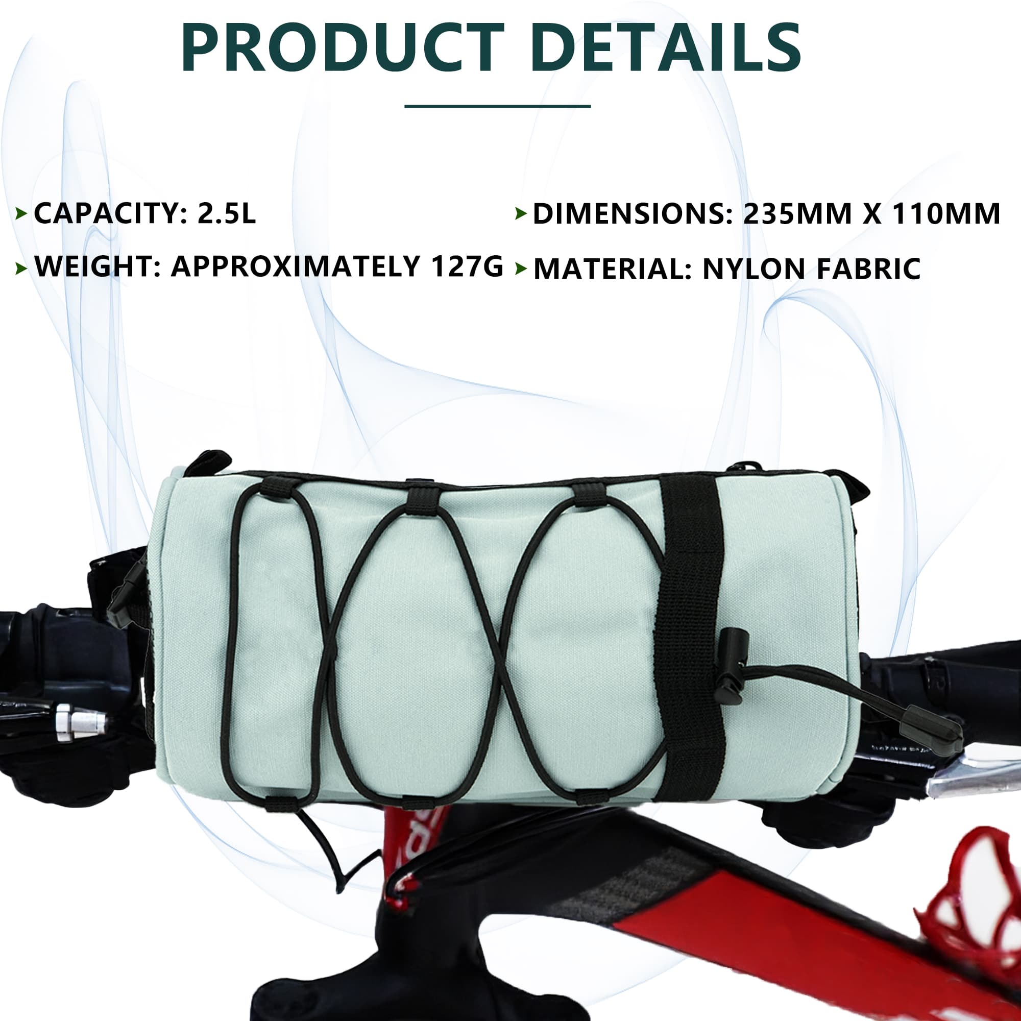 RidingRush Bicycle Handlebar Bag for Adults – Waterproof Bike Front Bag with Side Pockets & Elastic Band, Cycling Handlebar Bag for Road, MTB & Commuter Bikes (Green) - 1