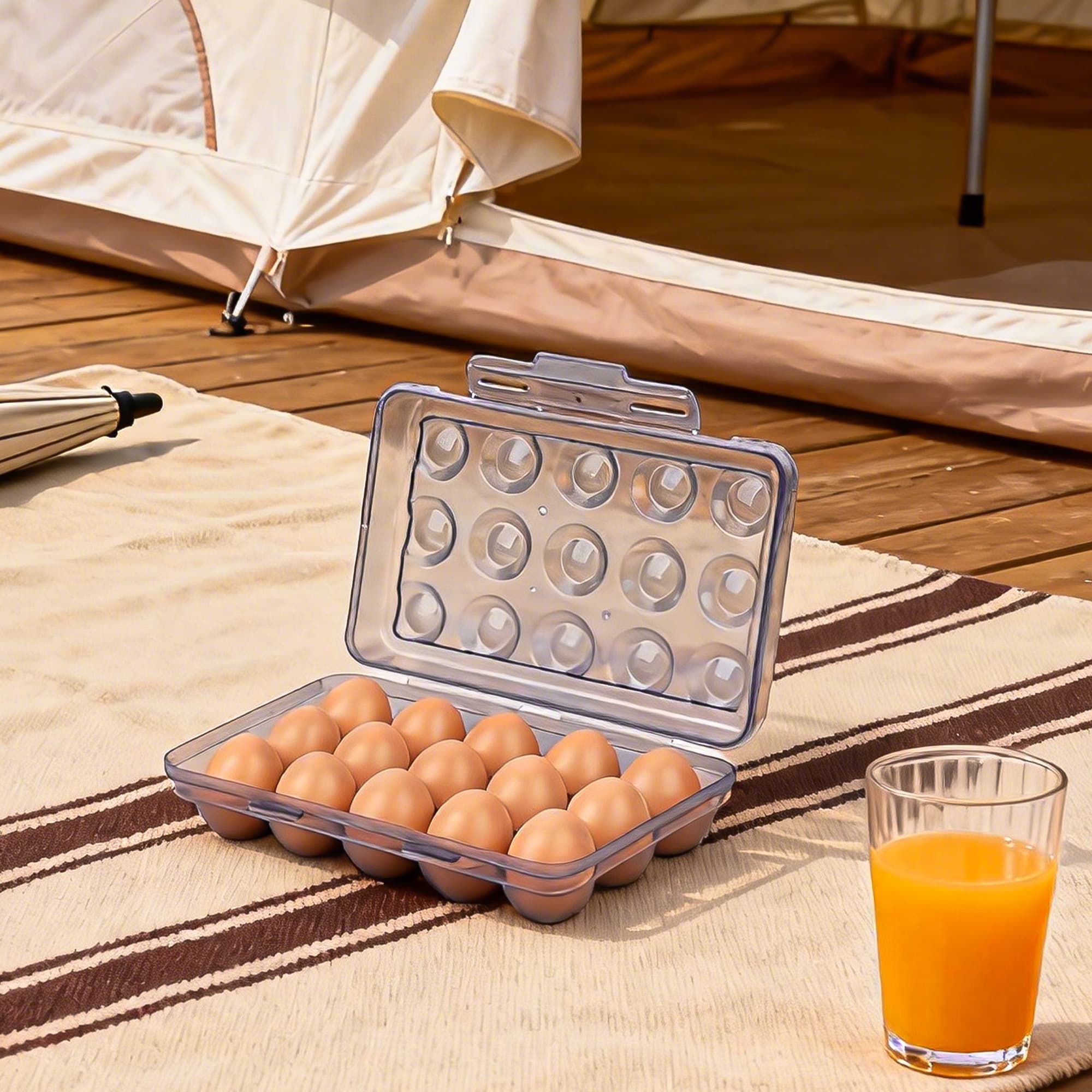 JANKINGS Portable Stackable Egg Storage Box, 2-Pack 15-Count Egg Holders with Lids for Refrigerator, Travel & Camping, Blue PP Egg Tray Organizer - 4