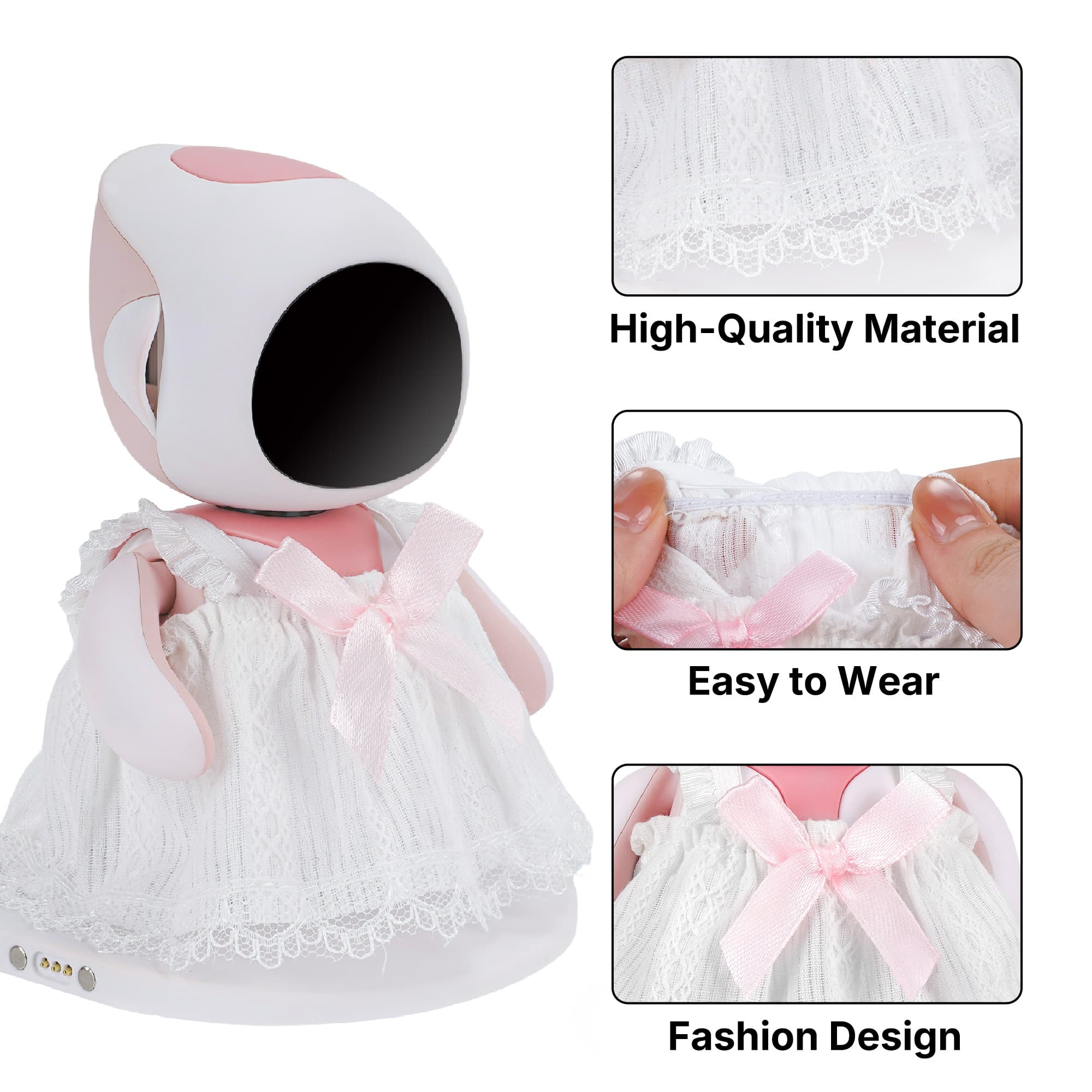 ReignSword White Lace Princess Dress Compatible with Eilik Robot, Sweet Pink Bow Outfit, Decorative Robot Costume Accessories - 2