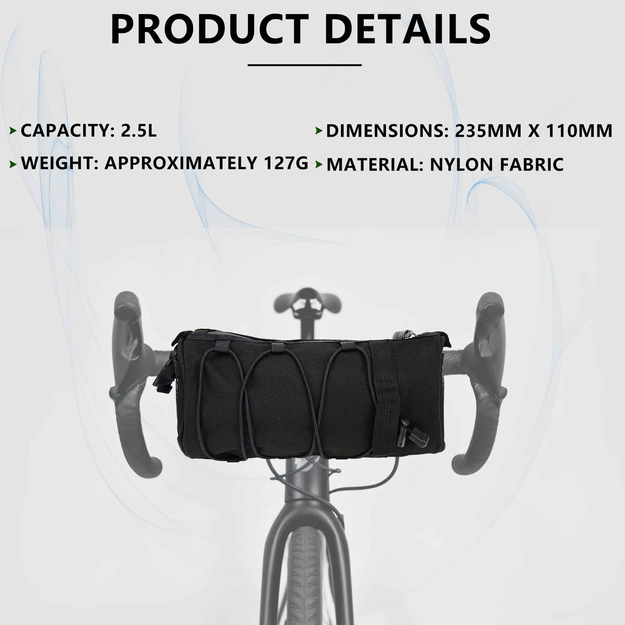 RidingRush Bicycle Handlebar Bag for Adults – Waterproof Bike Front Bag with Side Pockets & Elastic Band, Cycling Handlebar Bag for Road, MTB & Commuter Bikes (Black) - 2