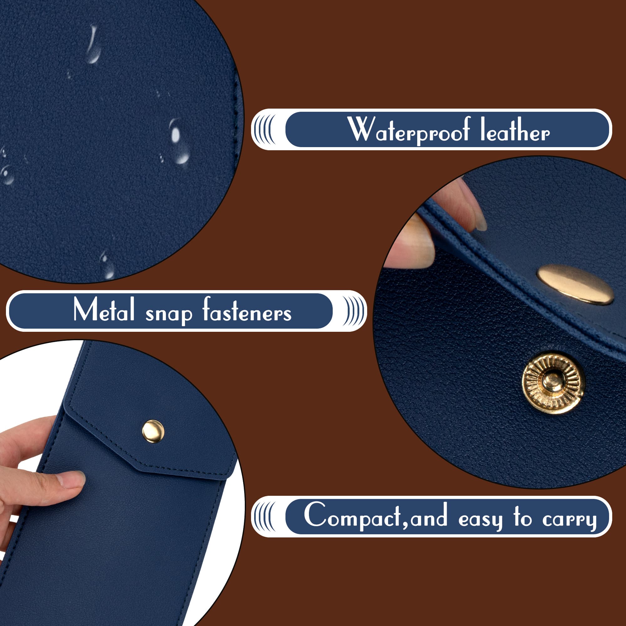 JANKINGS Leather Pencil Case, 2 Pcs Leather Pencil Pouch, MultiPurpose Pen Pocket Holds Pens Pointers Pencils (Brown + blue) - 3