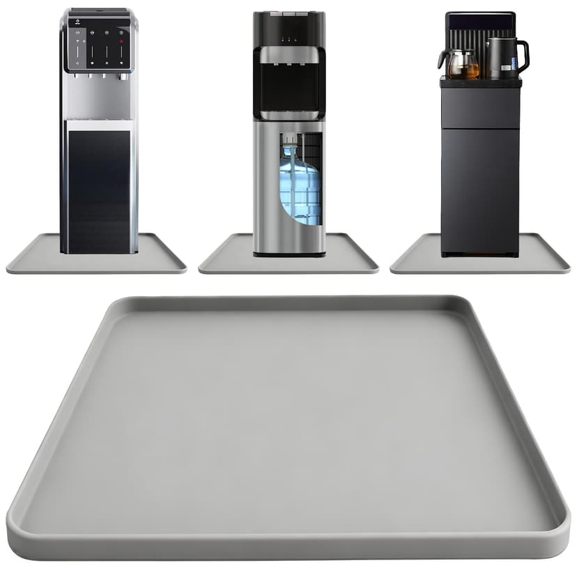 Water Cooler Mat, 19.7" x 19.7" Silicone Under Water Dispenser Mat, Spill-Proof Floor Protector for Wood Floors & Carpets (Gray)