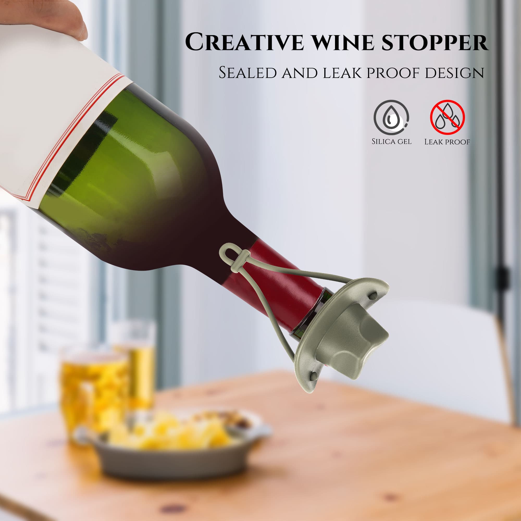 JANKOW Reusable Silicone Wine Stoppers Cowboy Hat Kitchen Decor, Wine Bottle Seal (1 Pack/Green) - 3