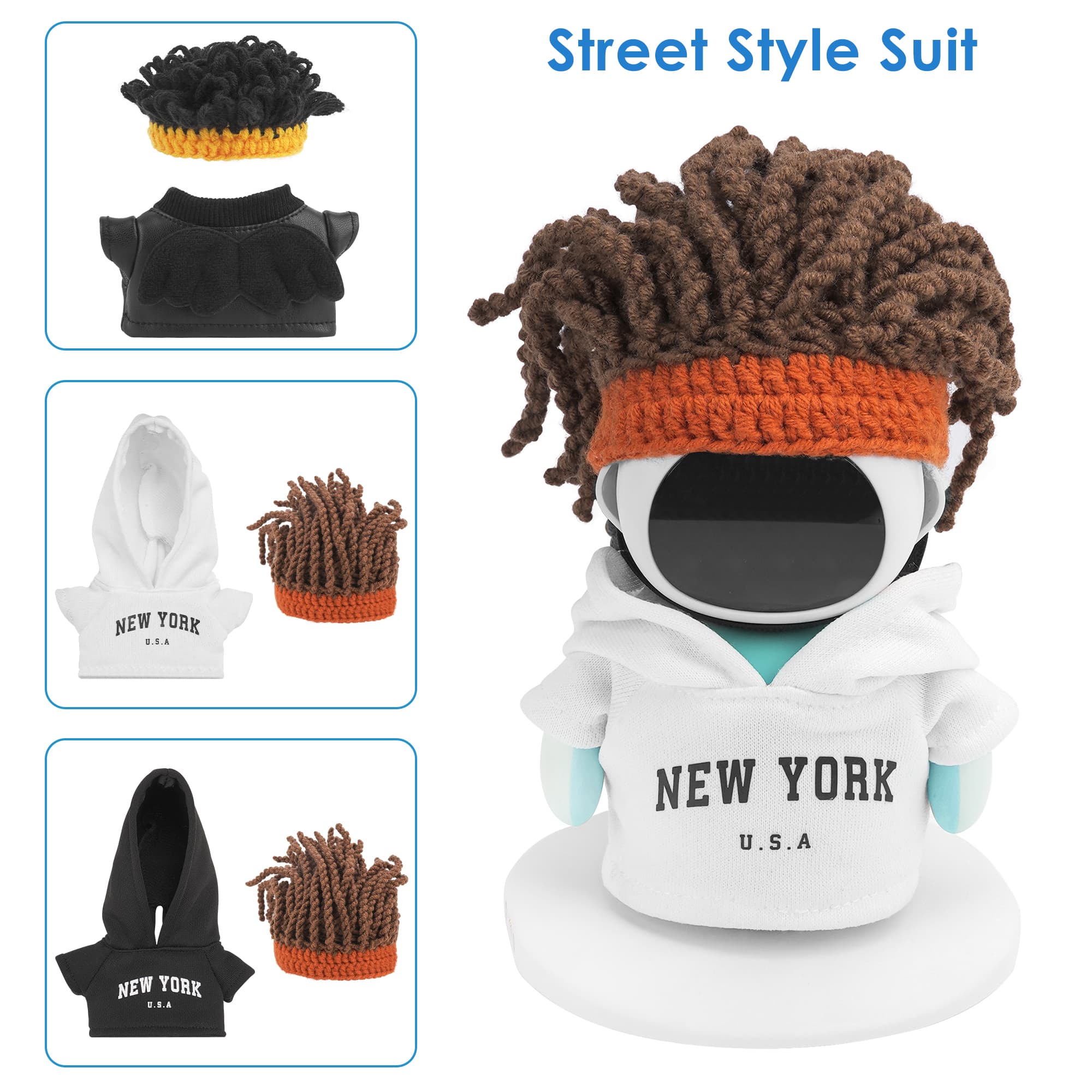 ReignSword 3 Sets Streetwear Compatible with Eilik Robot, Including Knitted Wig, Jacket, and Stylish Hoodie Outfit Accessories (Robot Not Included) - 2