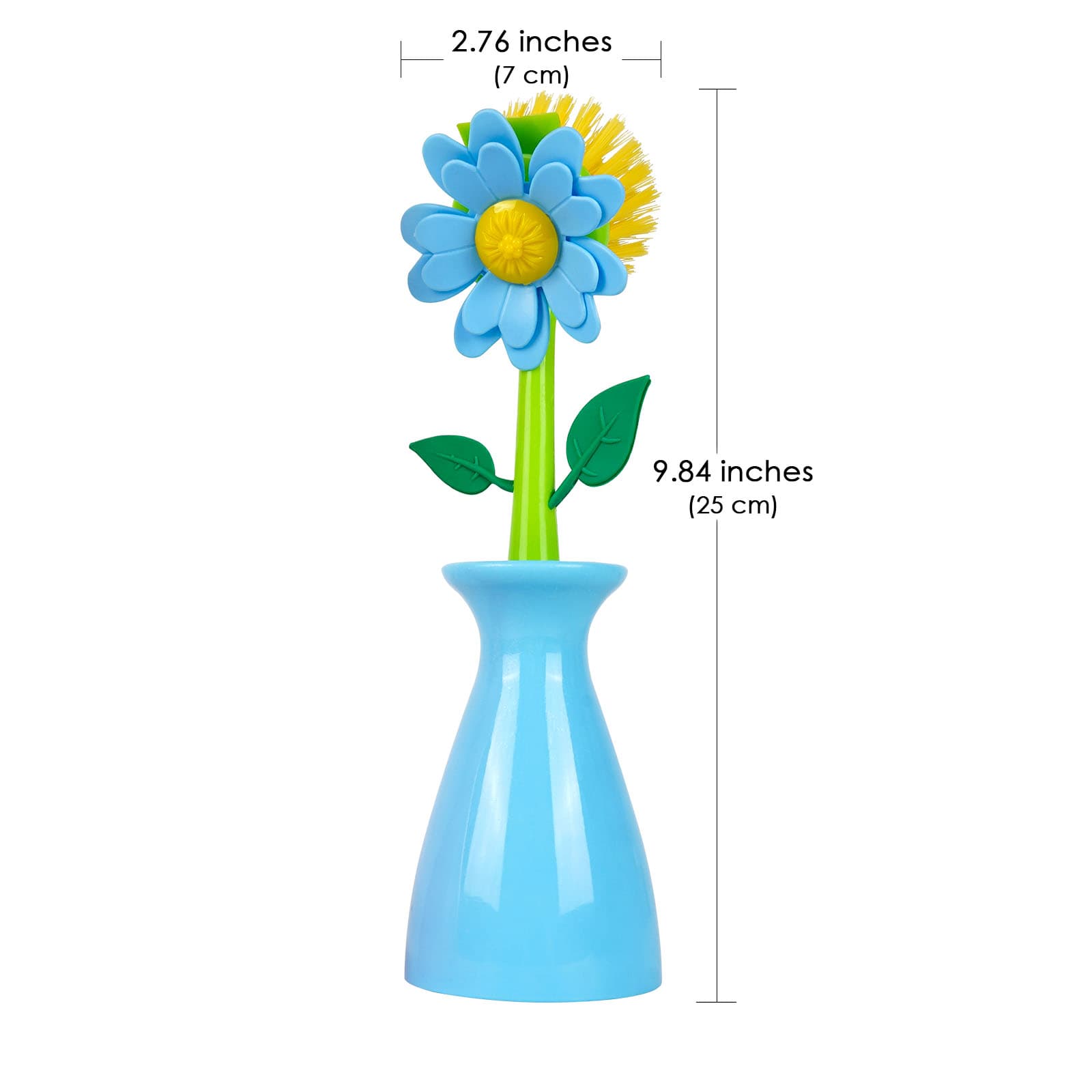 JANKOW Long Handle Flower Pot Brush, Florganic Dish Brush with Vase, Long Handle Dish Brush Kitchen, for Cleaning Pot Pan Sink Kitchen Supplies Decorative Vase (2 Pcs Blue, Pink) - 1