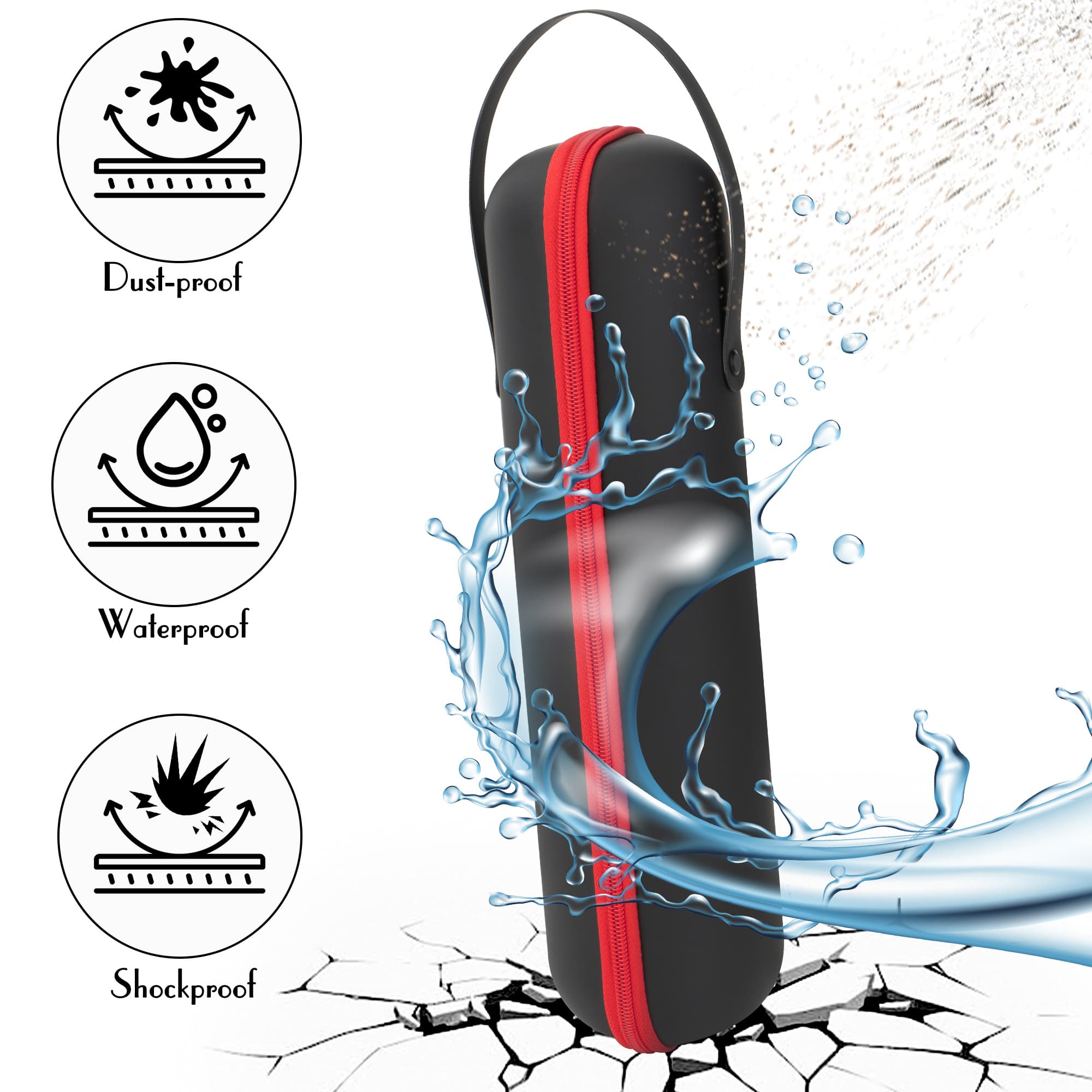 JANKINGS EVA Hard Shell Single Wine Bottle Travel Case, PU Carrying Bag with Handle, Shock-Absorbing Lining, Fits Most 750 ml Bottles, Black with Red Zipper, 1 Pack - 3
